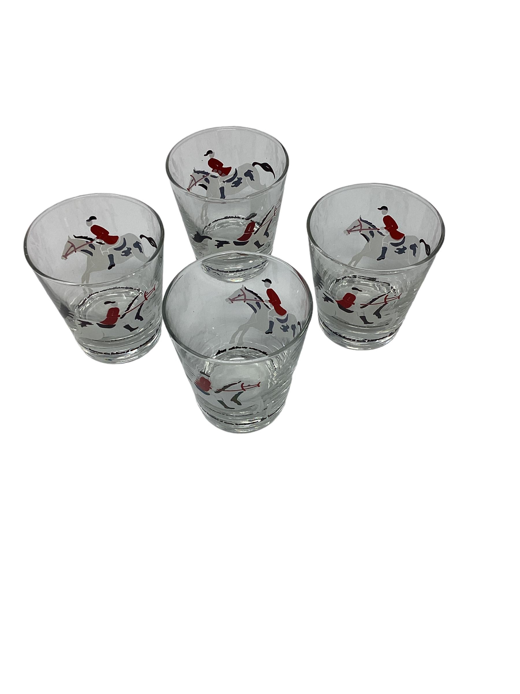 Mid-Century Modern Set of 4 Vintage Libbey Equestrian Old Fashioned Glasses For Sale