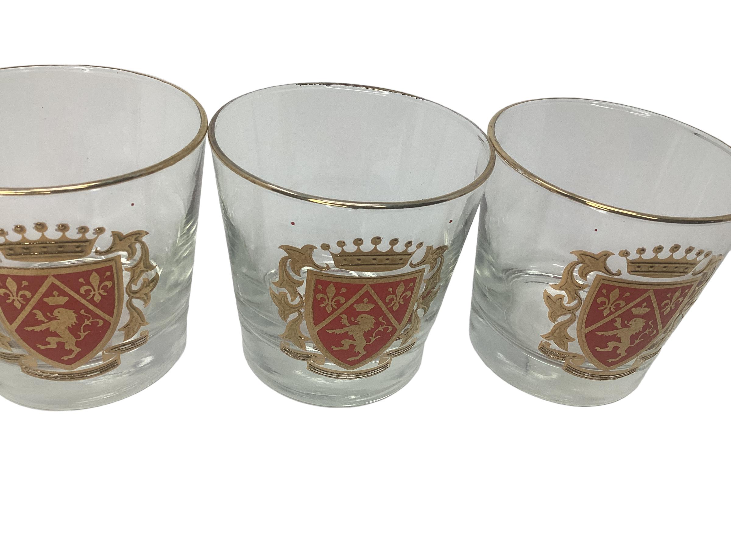 Mid-Century Modern Set of 4 Vintage Libbey Rocks Glasses with Rampant Lions  For Sale