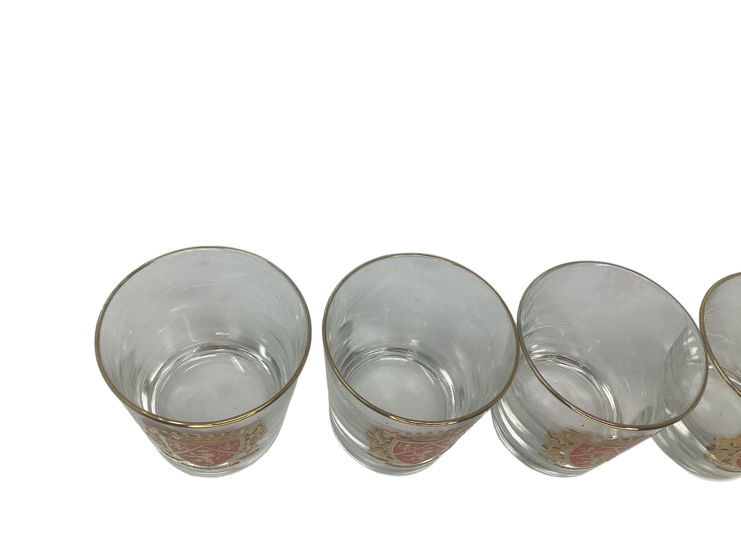 American Set of 4 Vintage Libbey Rocks Glasses with Rampant Lions  For Sale