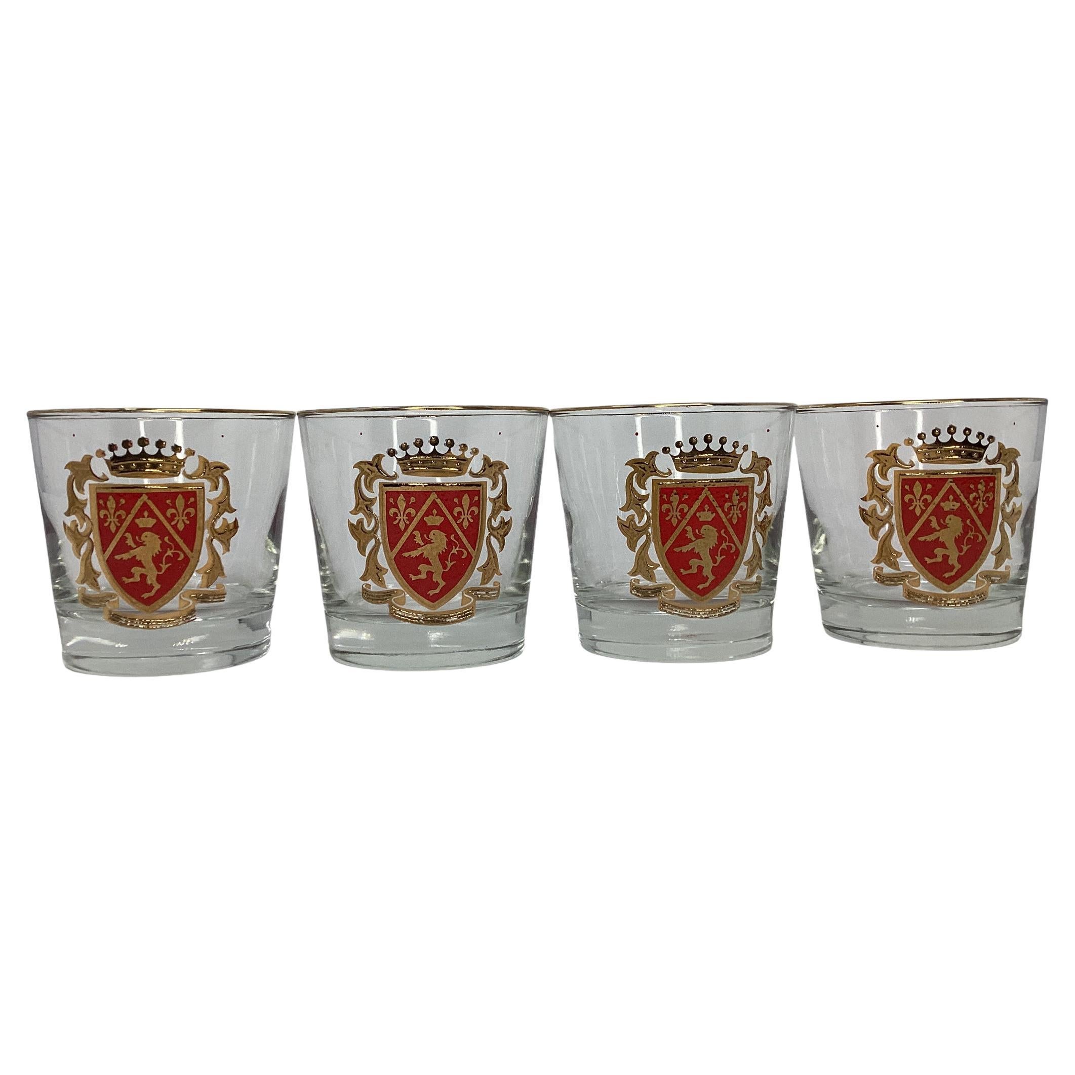 Ensemble de 4 verres vintage Libbey Rocks avec lions rampants 