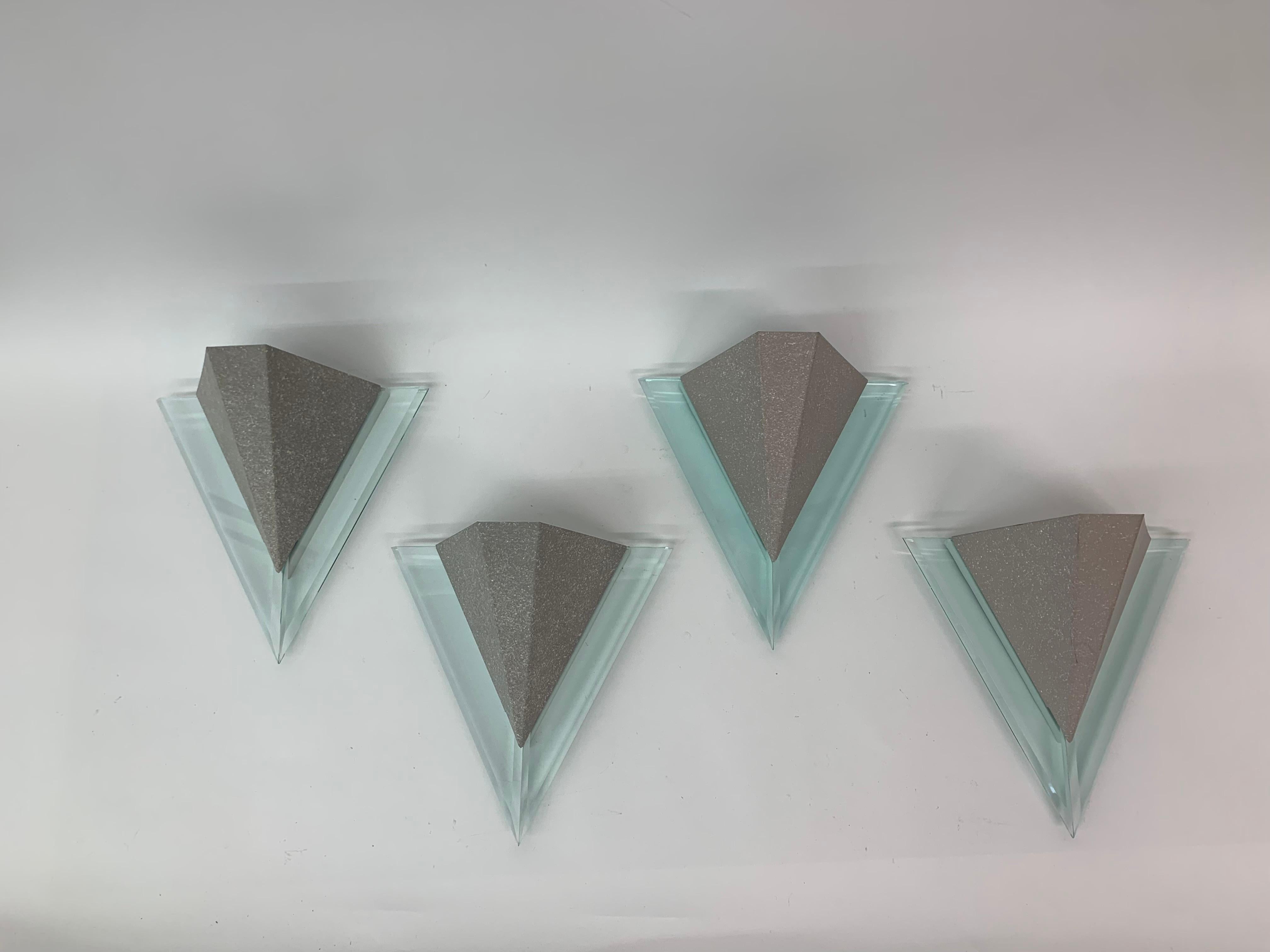 European Set of 4 vintage lucite metal wall lamps, 1980’s For Sale