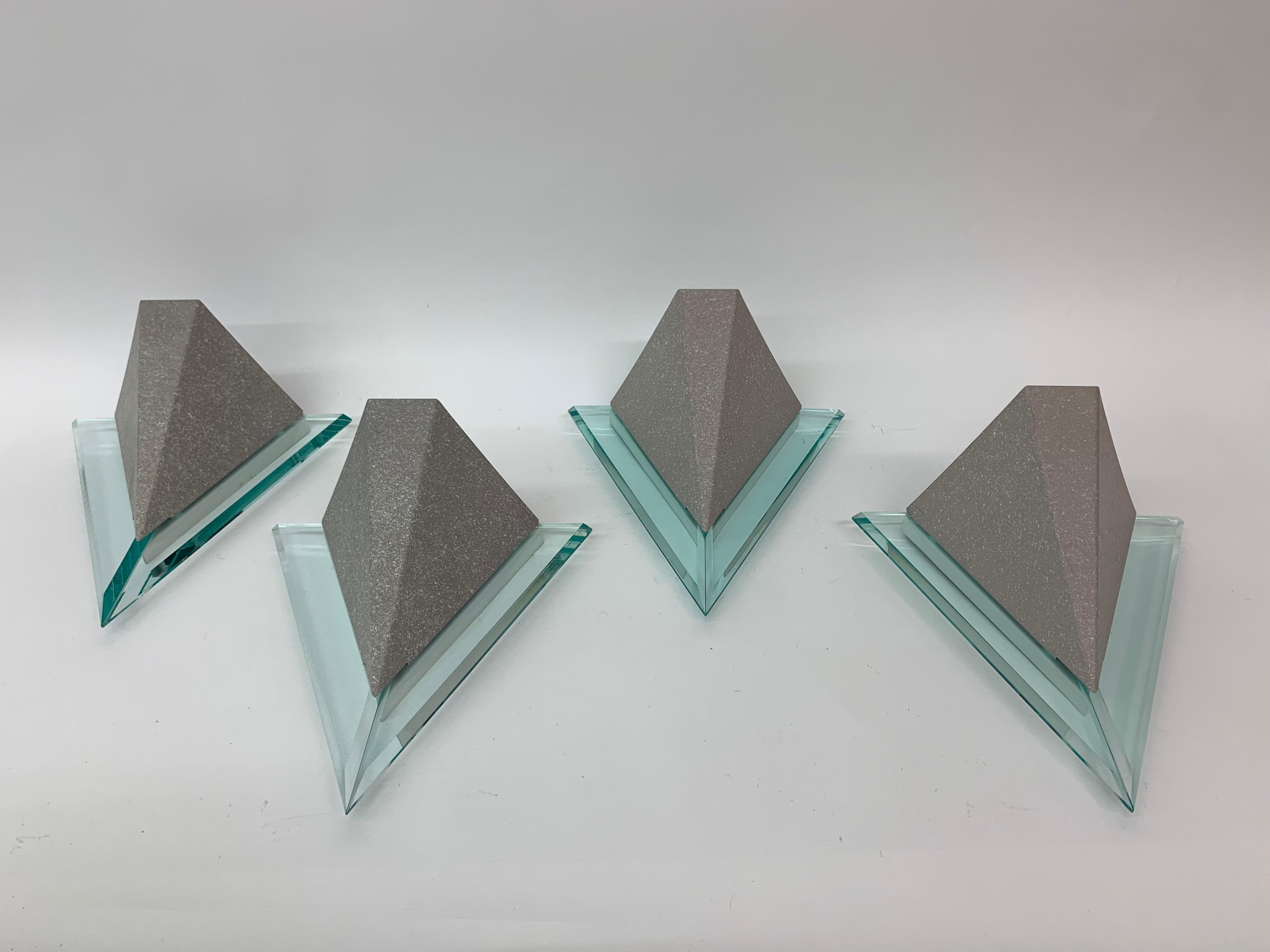 Metal Set of 4 vintage lucite metal wall lamps, 1980’s For Sale