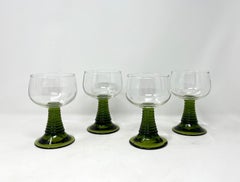 Set of 4 Vintage Luminarc France Green Beehive Stem Wine Roemer Glasses