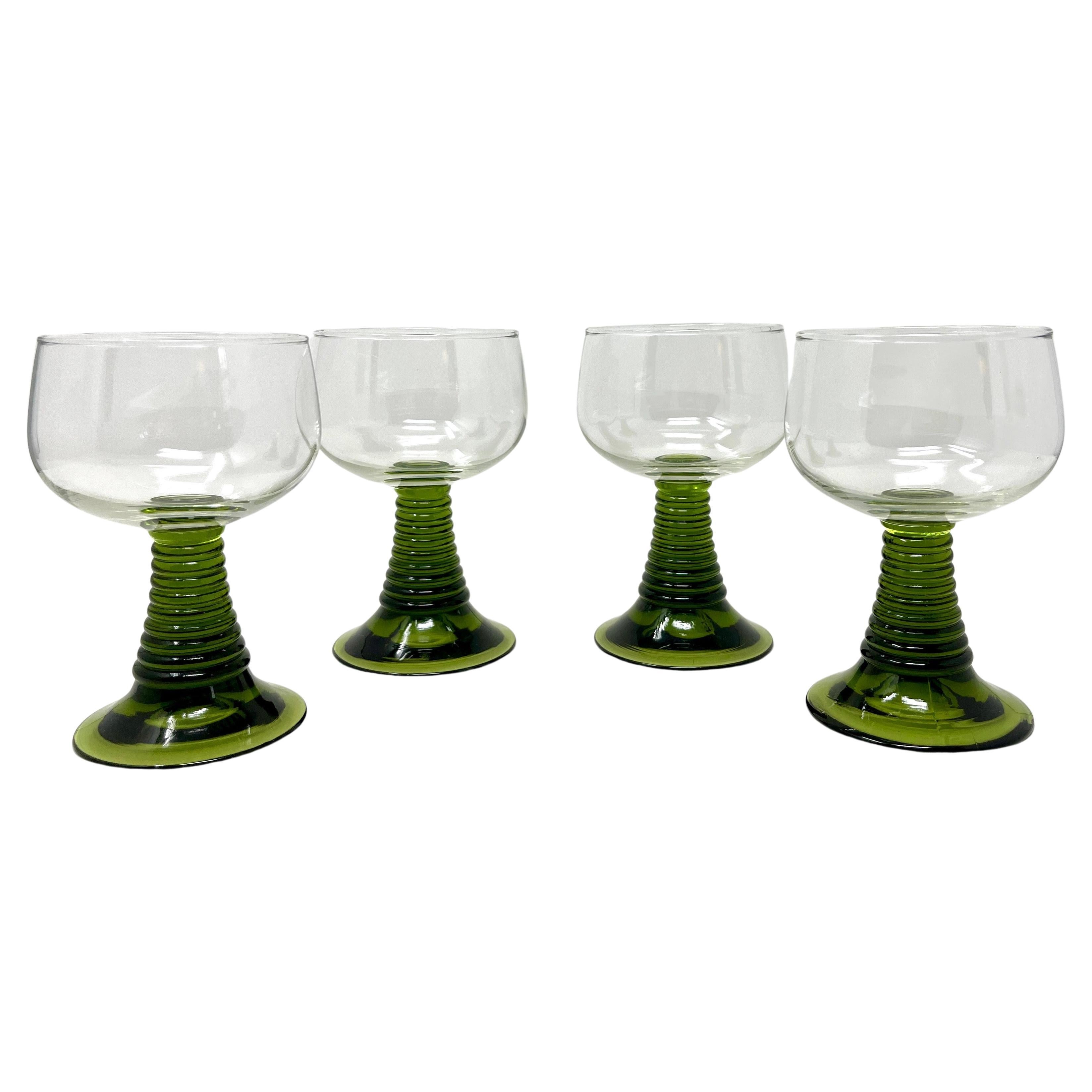 Set of 4 Vintage Luminarc France Green Beehive Stem Wine Roemer Glasses