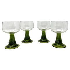 Set of 4 Vintage Luminarc France Green Beehive Stem Wine Roemer Glasses