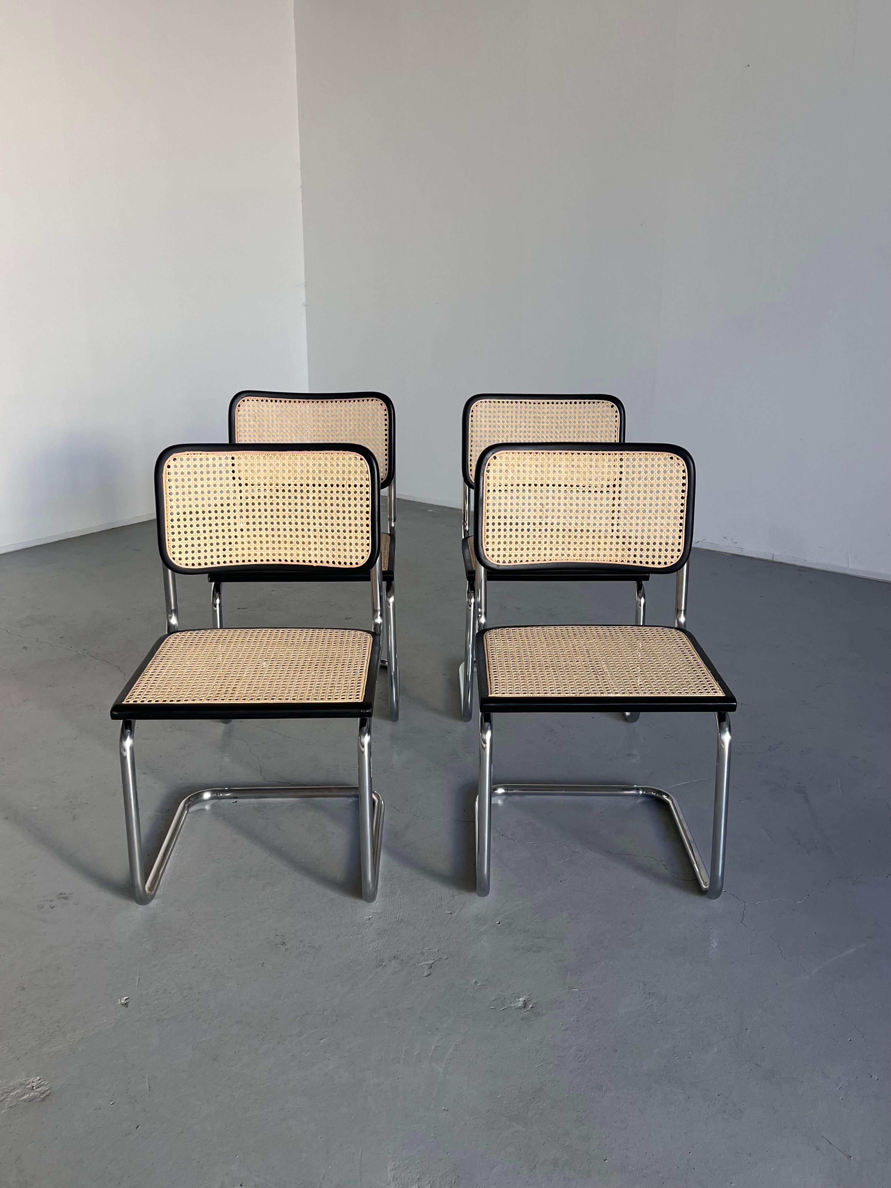 Italian Set of 4 Vintage Marcel Breuer Cesca Design Mid-Century Cantilever Chairs, B32 For Sale