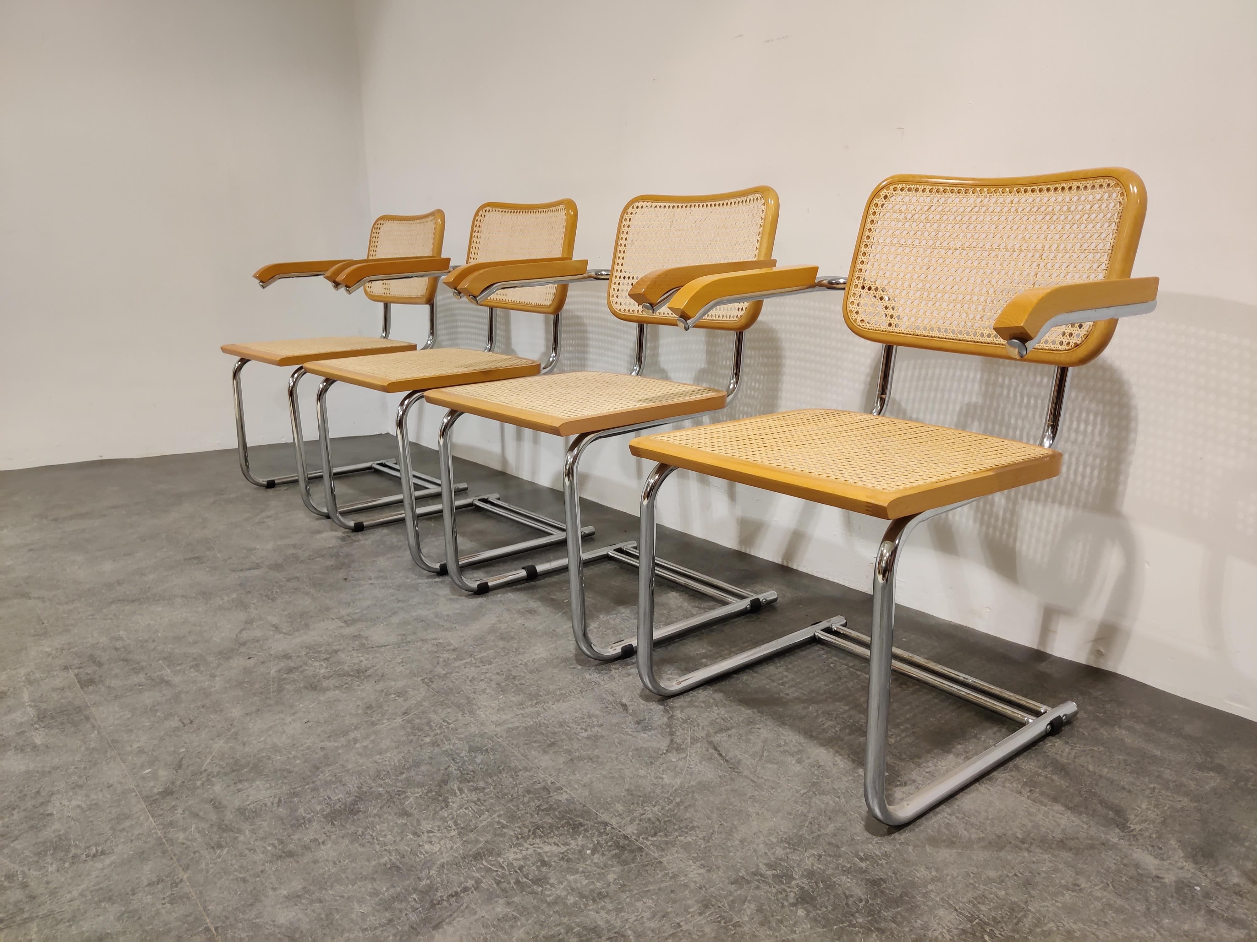 Bauhaus Set of 4 Vintage Marcel Breuer Style Armchairs, Made in Italy, 1970s