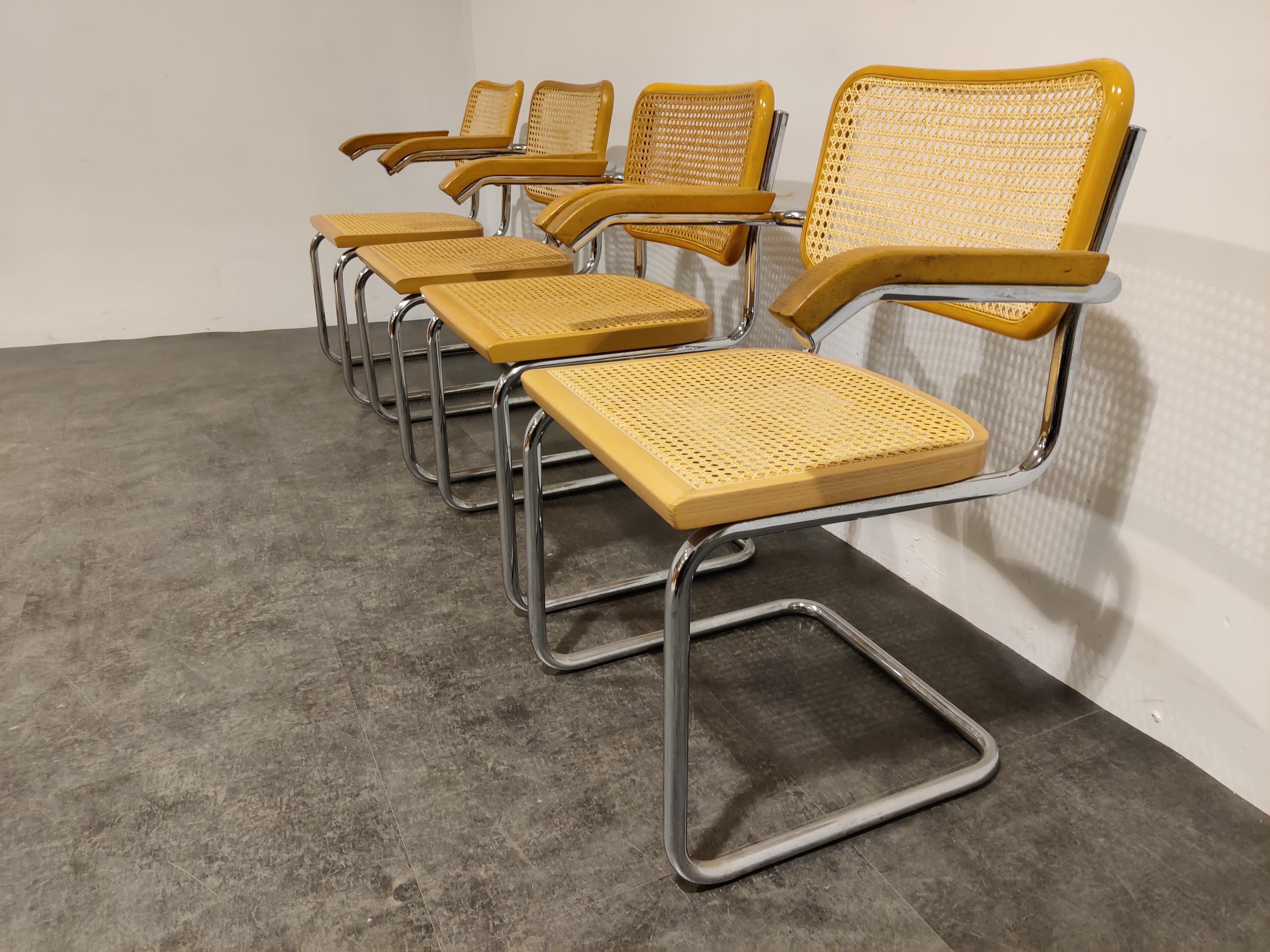 Bauhaus Set of 4 Vintage Marcel Breuer Style Cesca Chairs, Made in Italy, 1970s