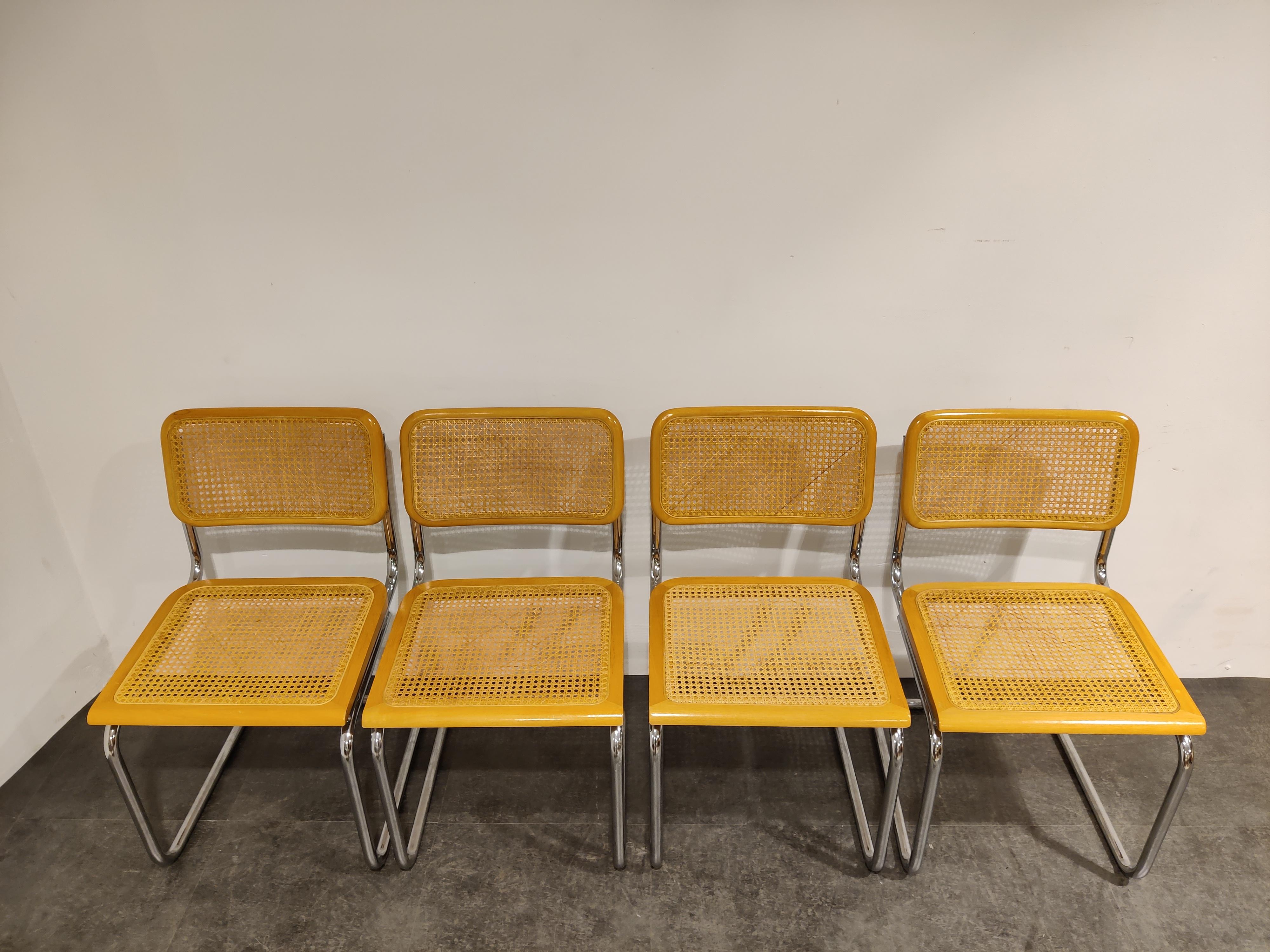 Bauhaus Set of 4 Vintage Marcel Breuer Style Cesca Chairs, Made in Italy, 1970s