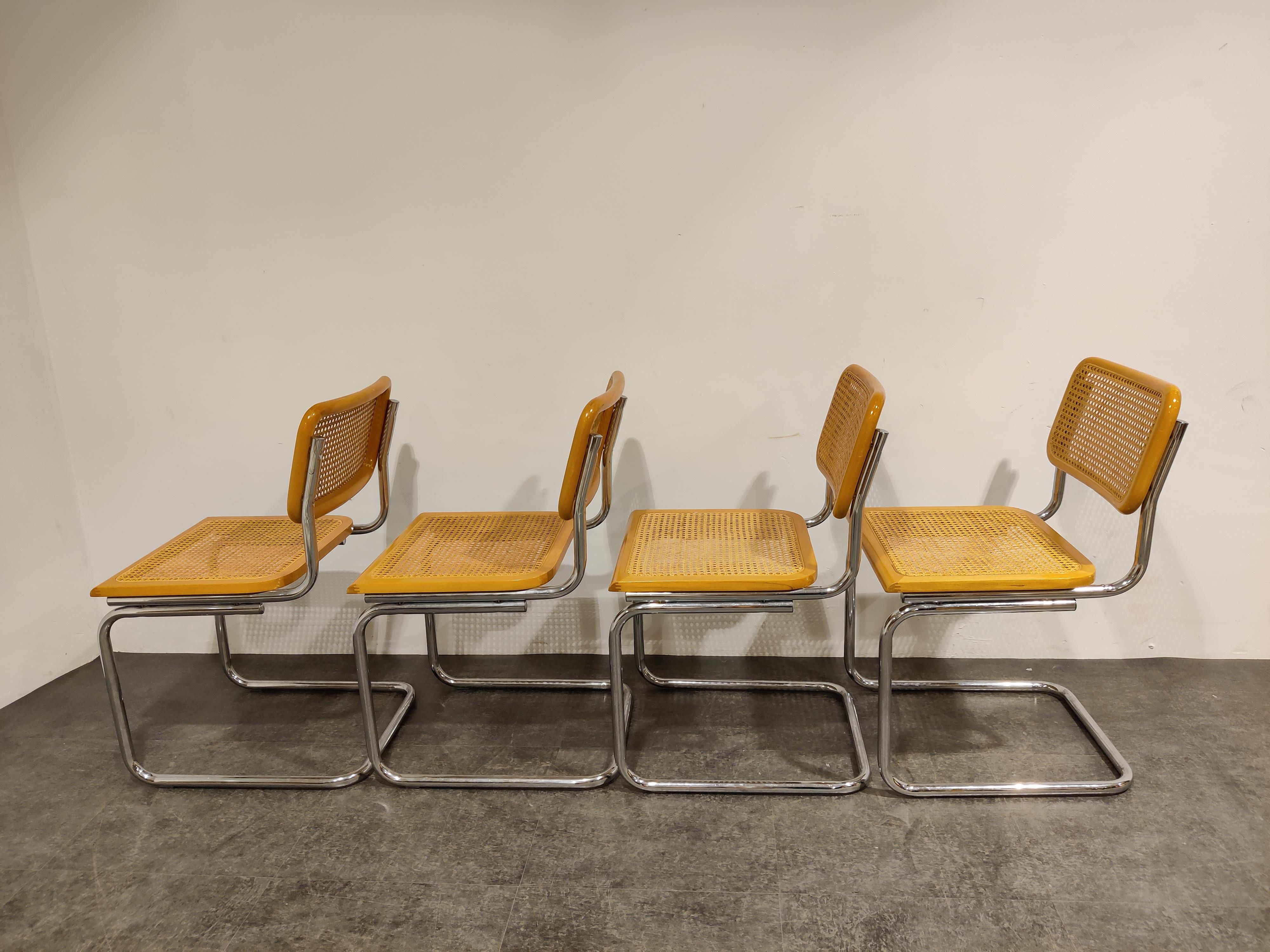 Italian Set of 4 Vintage Marcel Breuer Style Cesca Chairs, Made in Italy, 1970s