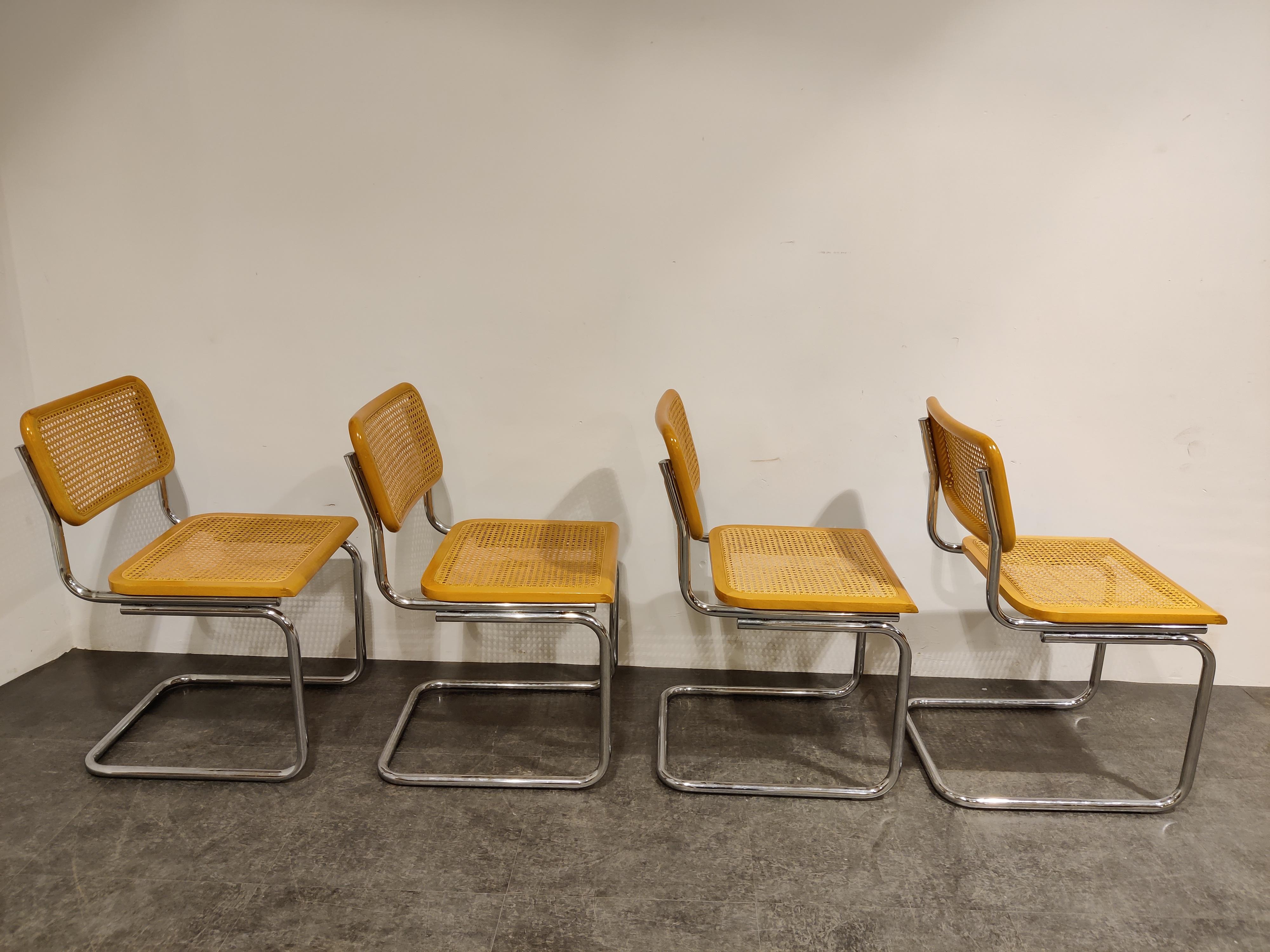 Late 20th Century Set of 4 Vintage Marcel Breuer Style Cesca Chairs, Made in Italy, 1970s