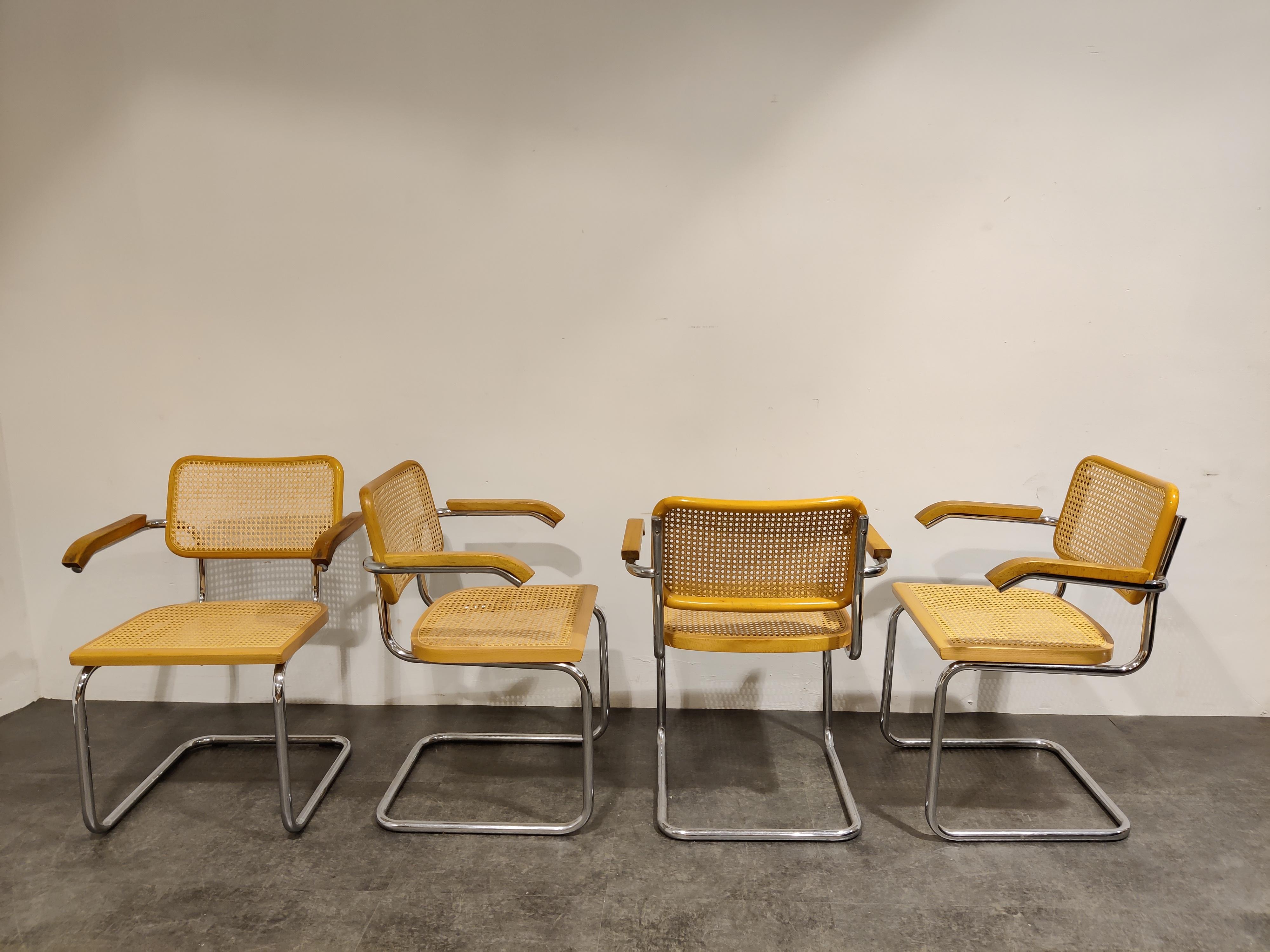 Cane Set of 4 Vintage Marcel Breuer Style Cesca Chairs, Made in Italy, 1970s