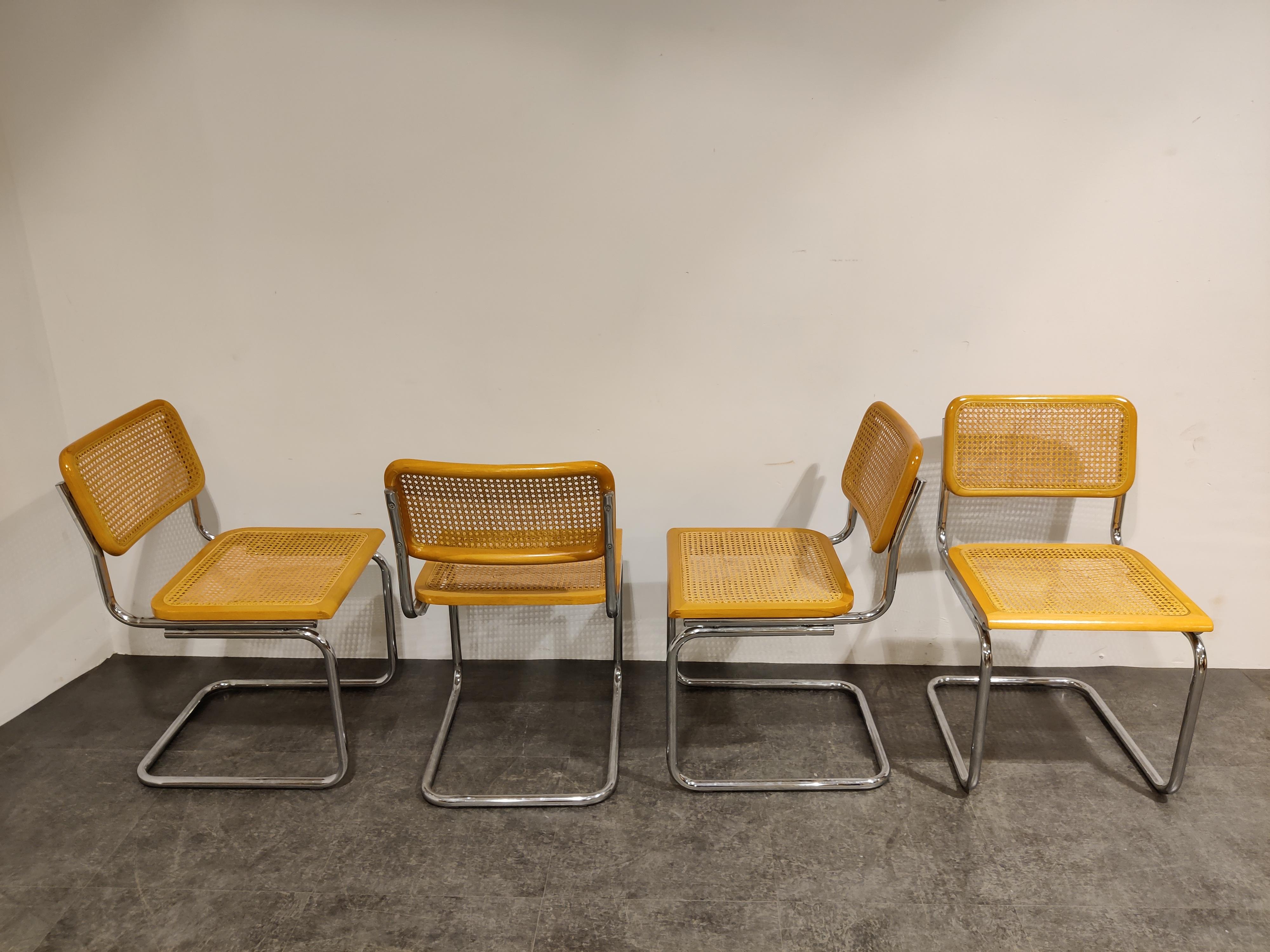 Chrome Set of 4 Vintage Marcel Breuer Style Cesca Chairs, Made in Italy, 1970s