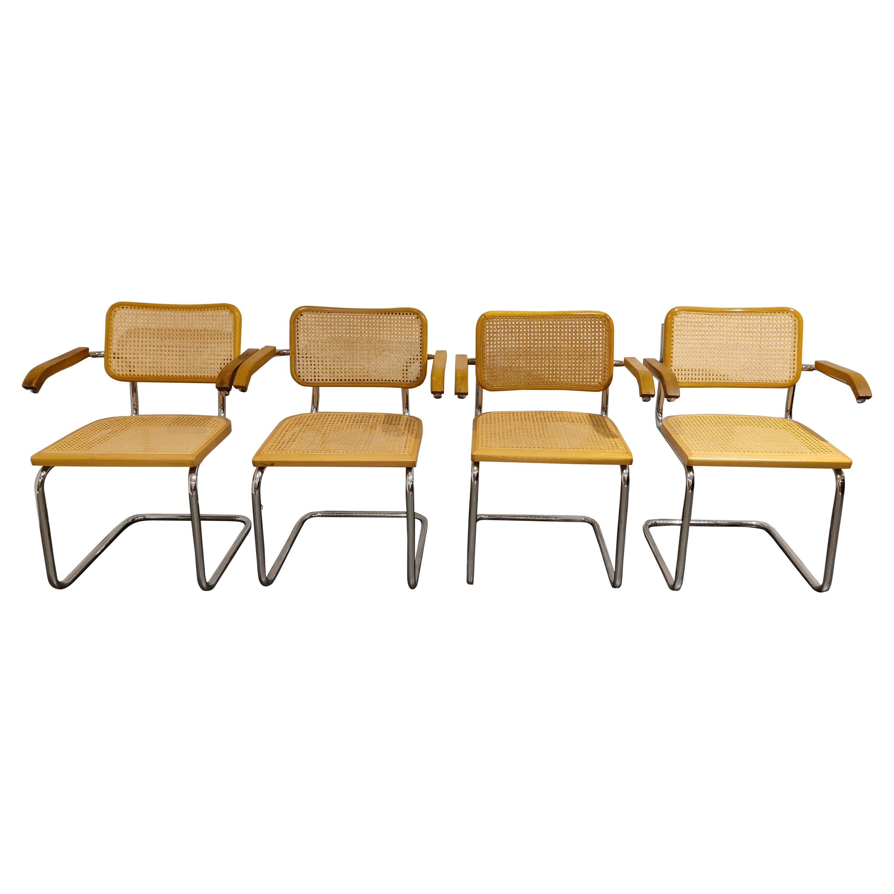 Set of 4 Vintage Marcel Breuer Style Cesca Chairs, Made in Italy, 1970s