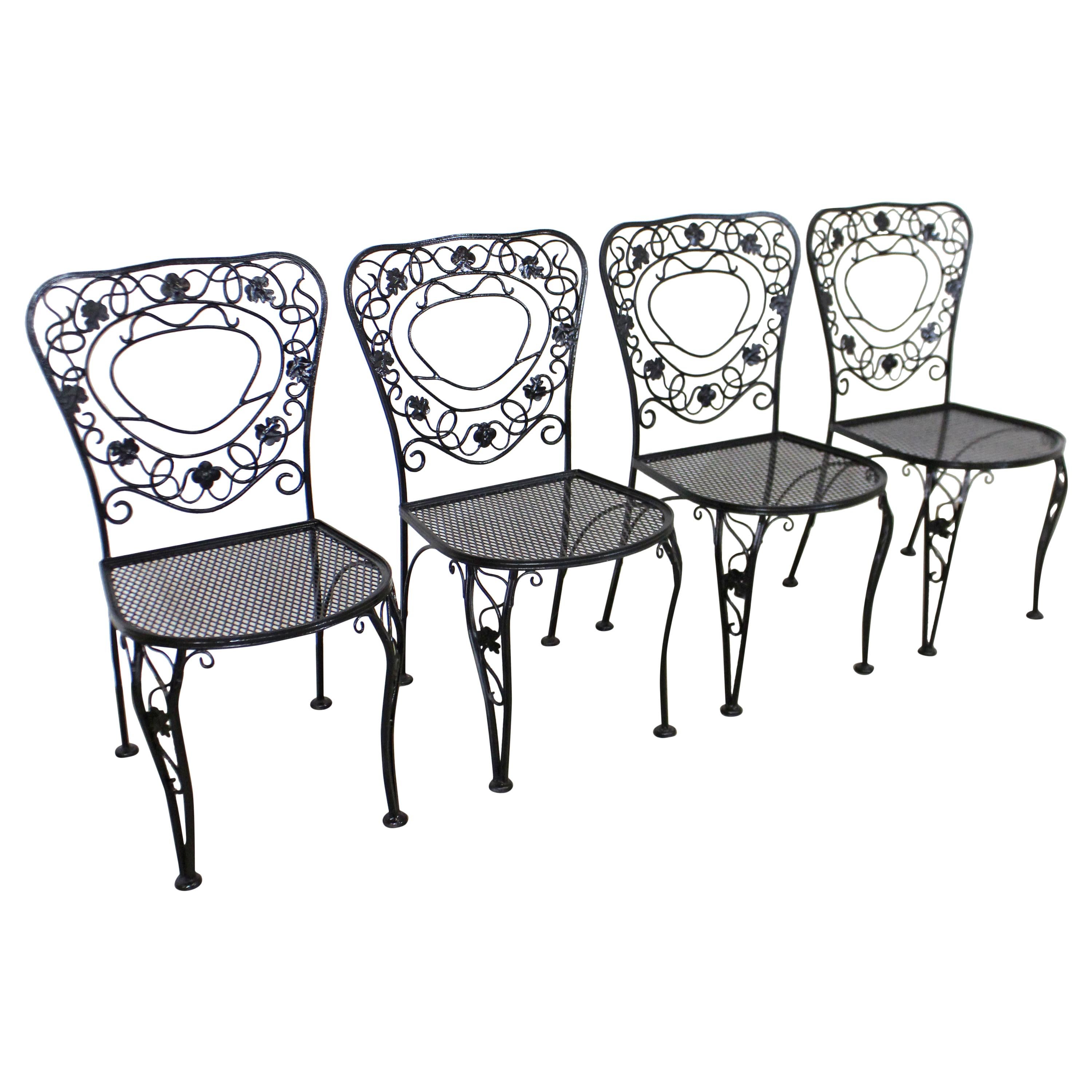 Set of 4 Vintage Meadowcraft Dogwood Wrought Iron Patio Dining Side Chairs