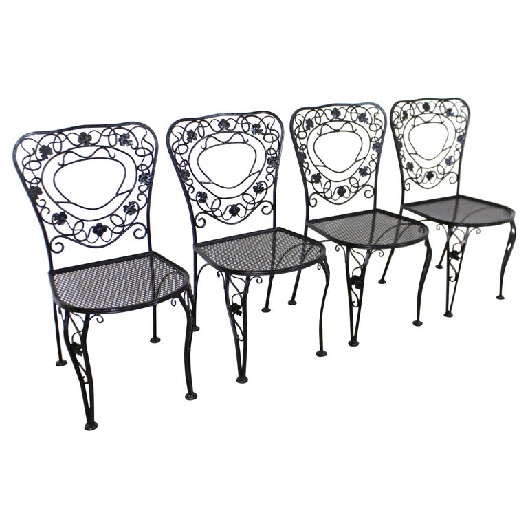 Set Of 4 Vintage Meadowcraft Dogwood, Vintage Black Wrought Iron Patio Chairs
