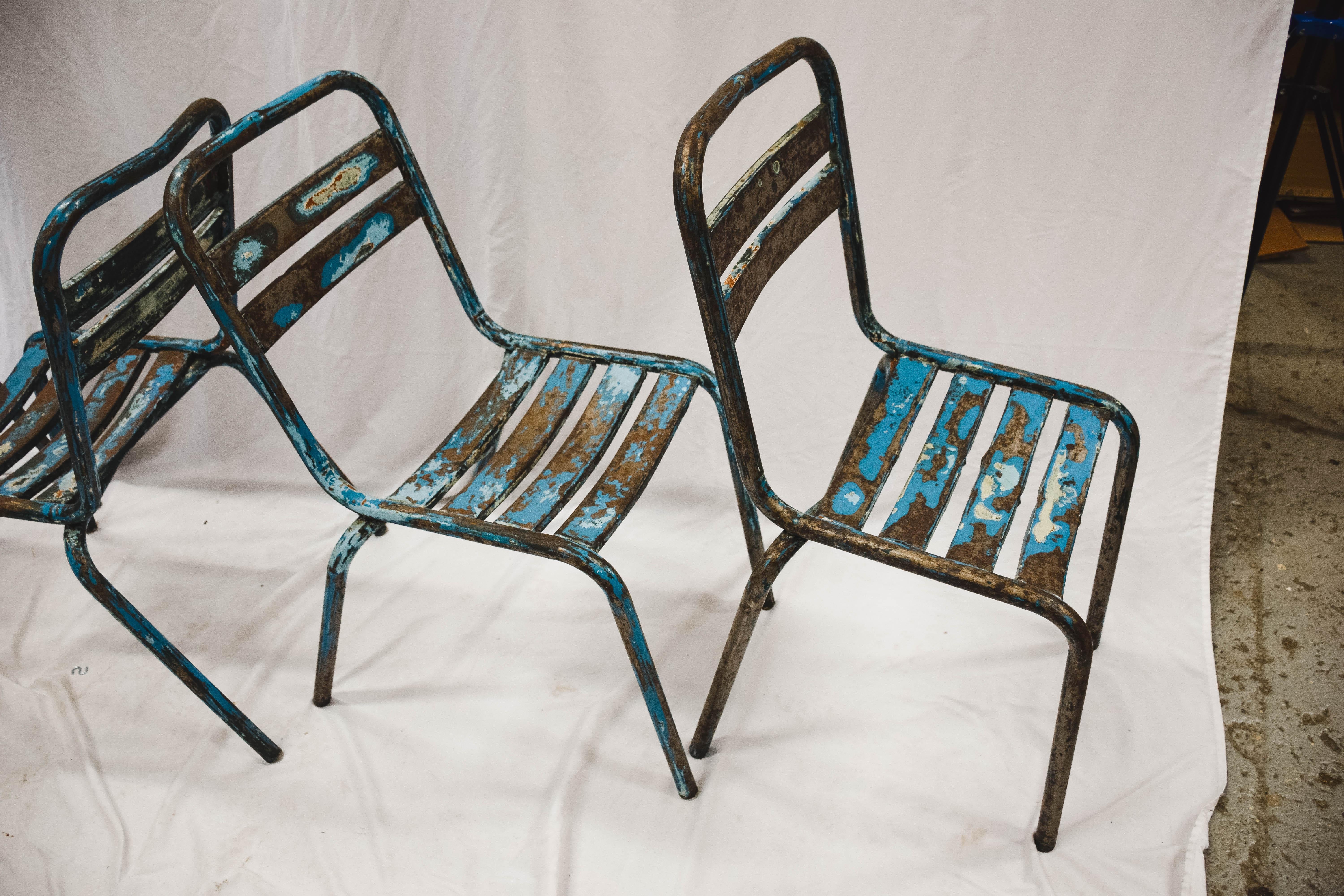 French Set of 4 Vintage Metal Cafe Dining Chairs