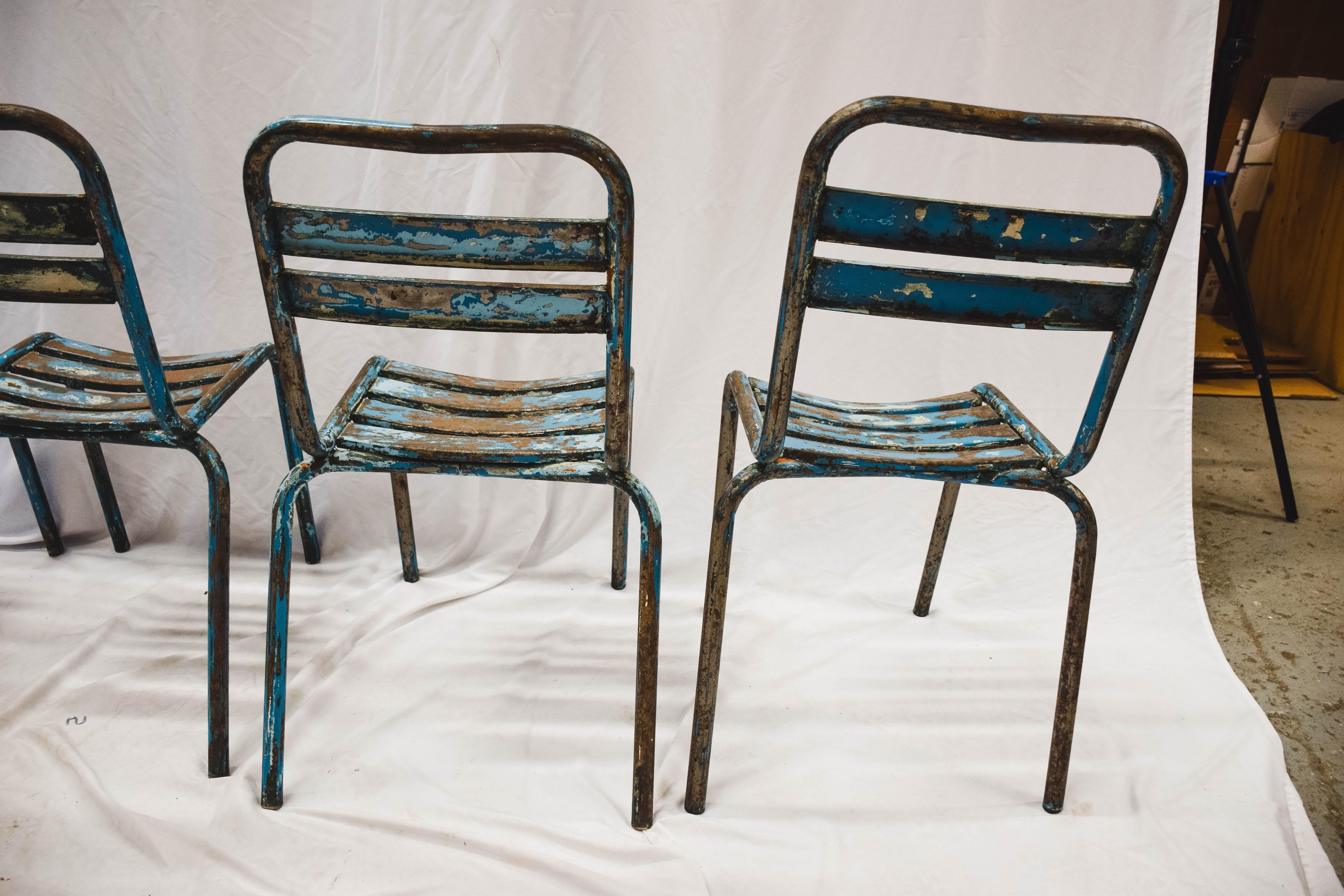 20th Century Set of 4 Vintage Metal Cafe Dining Chairs