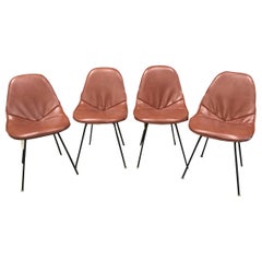 Retro Set of 4 Midcentury Brown Vinyl Dining Side Chairs