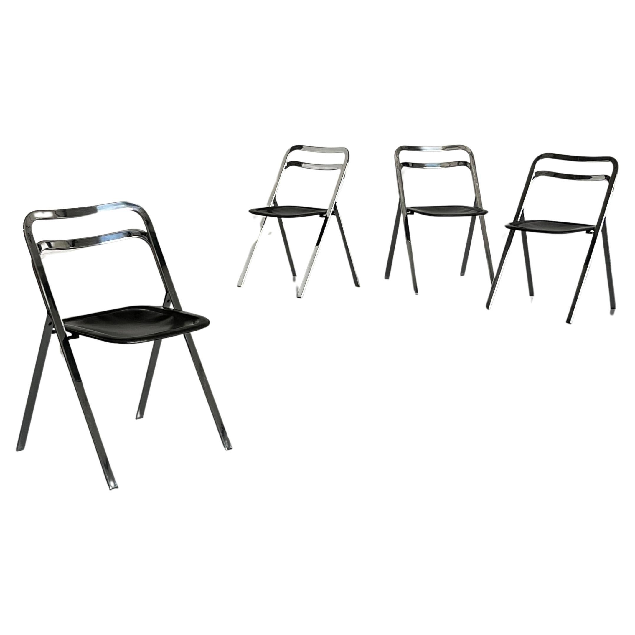Juego de 4 sillas plegables "Clio" vintage de mediados de siglo, de Giorgio Cattelan para Cidue