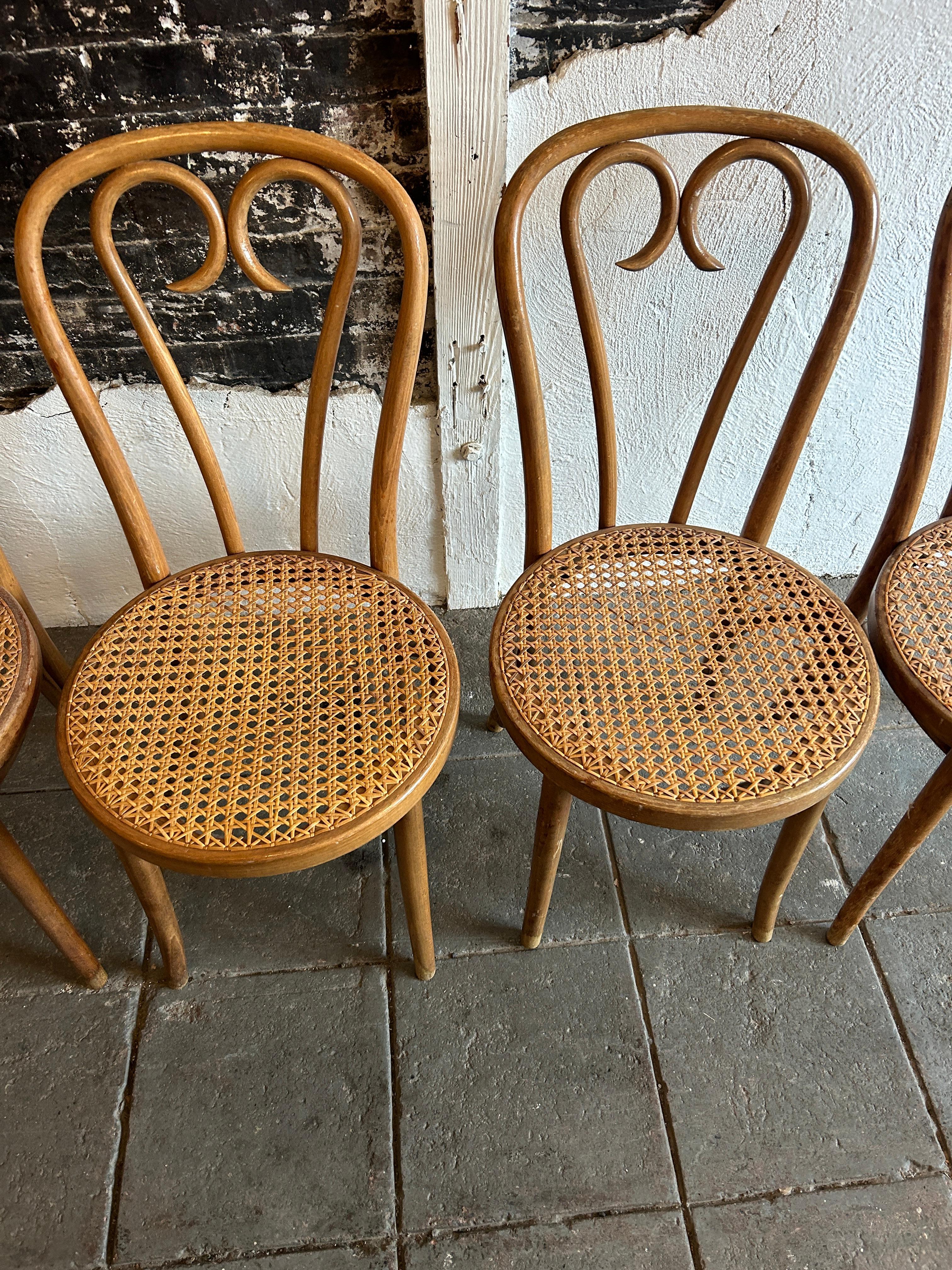 Mid-Century Modern Set of 4 Vintage Mid century Dining Cafe Cane Bentwood Chairs by Thonet 