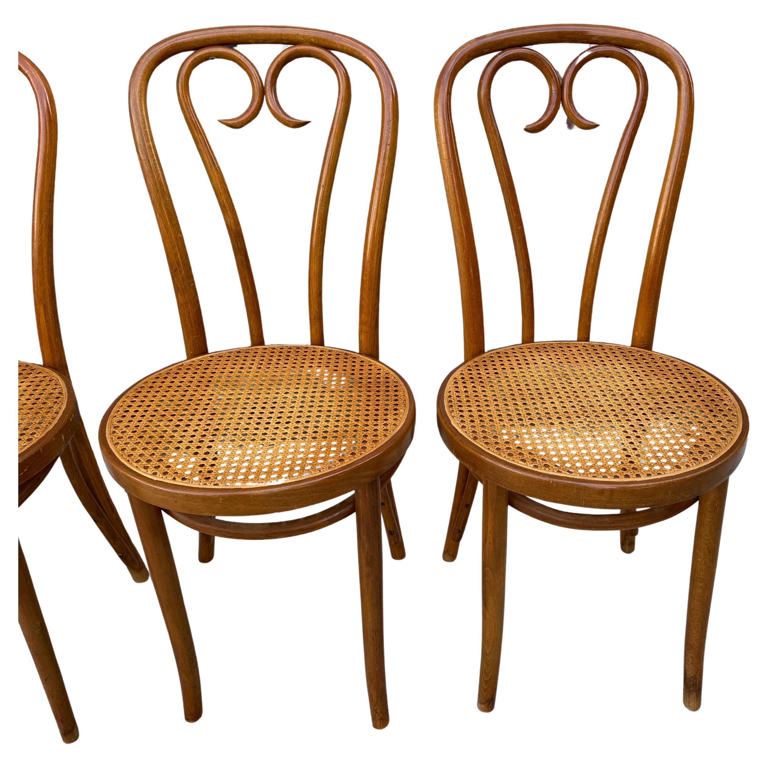Mid-Century Modern Set of 4 Vintage Mid century Dining Cafe Cane Bentwood Chairs by Thonet