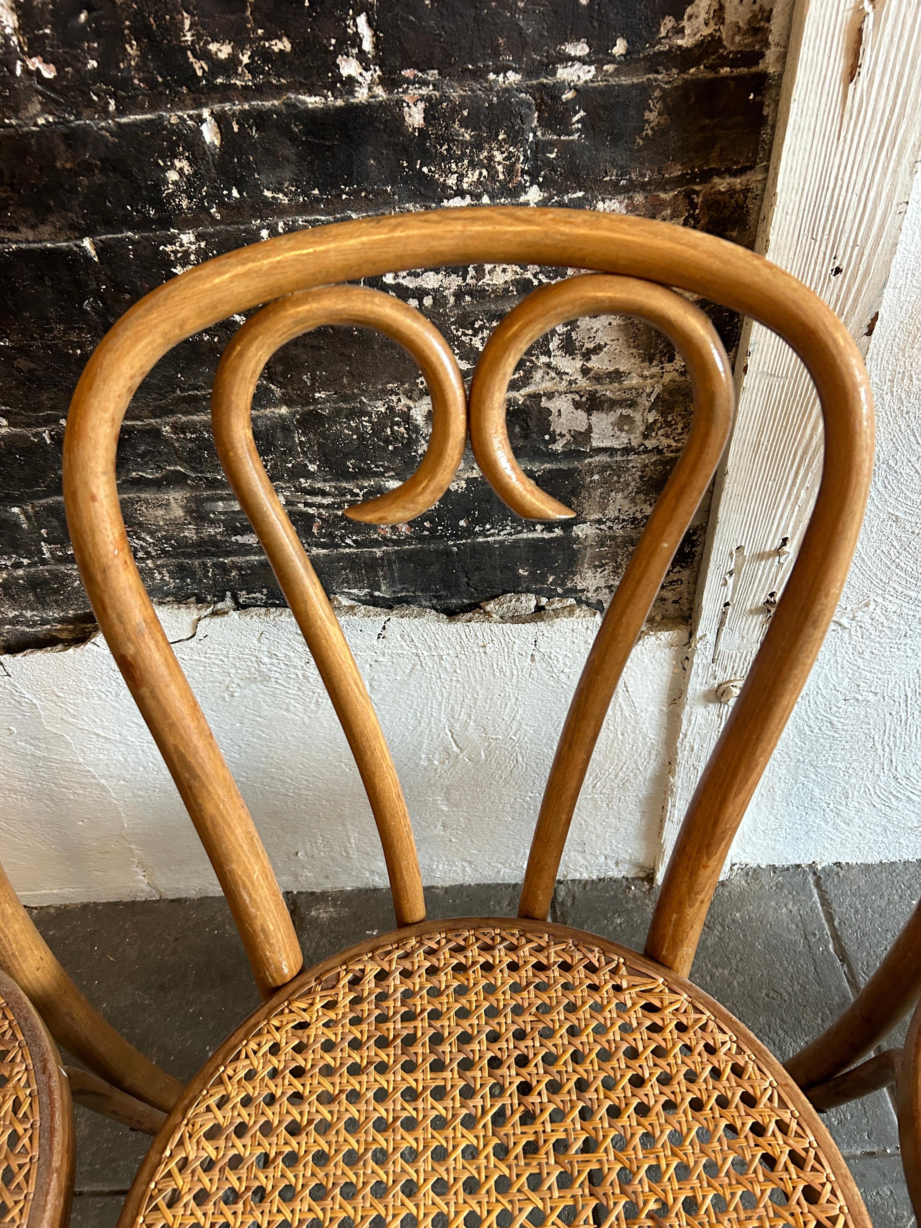 Woodwork Set of 4 Vintage Mid century Dining Cafe Cane Bentwood Chairs by Thonet 