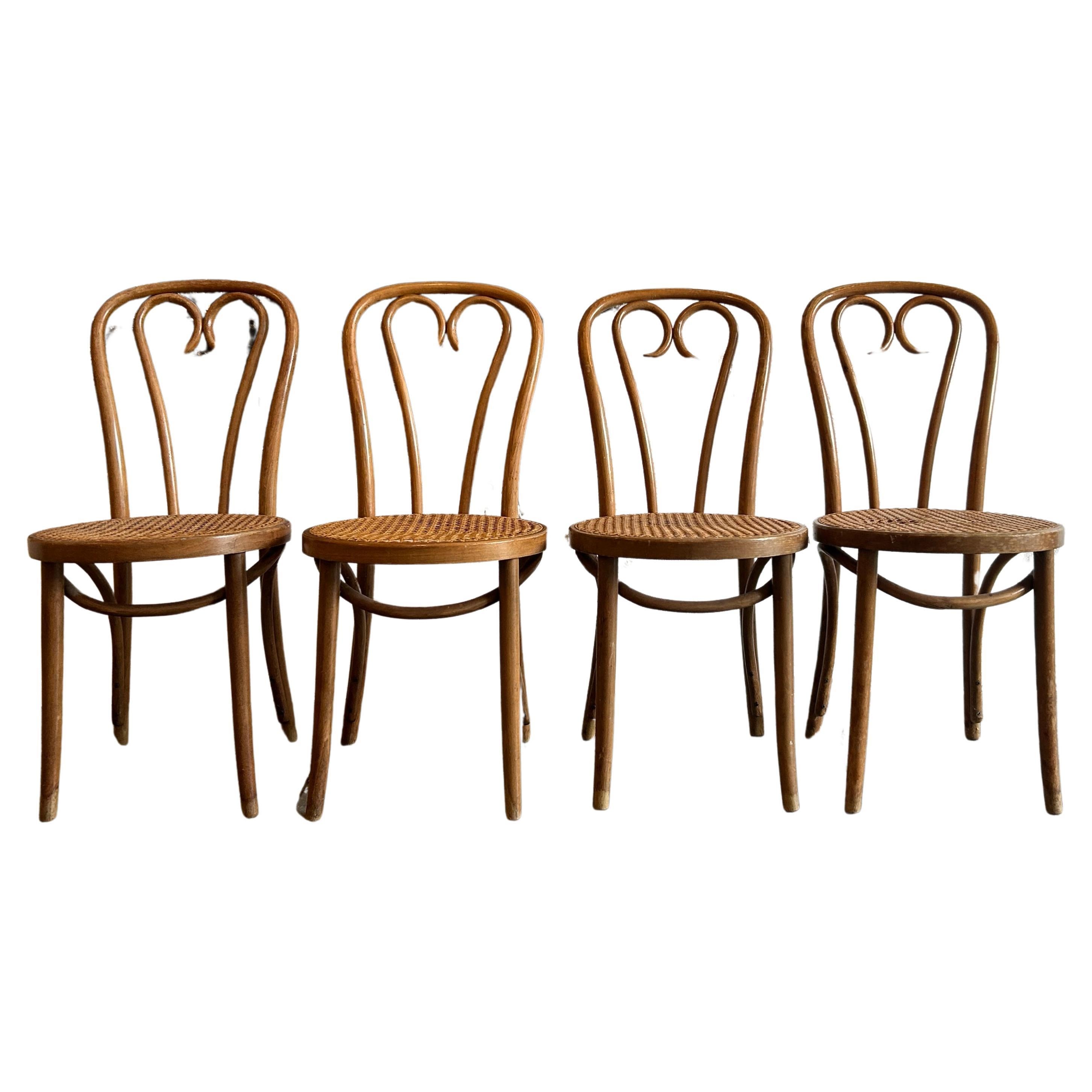 Set of 4 Vintage Mid century Dining Cafe Cane Bentwood Chairs by Thonet 