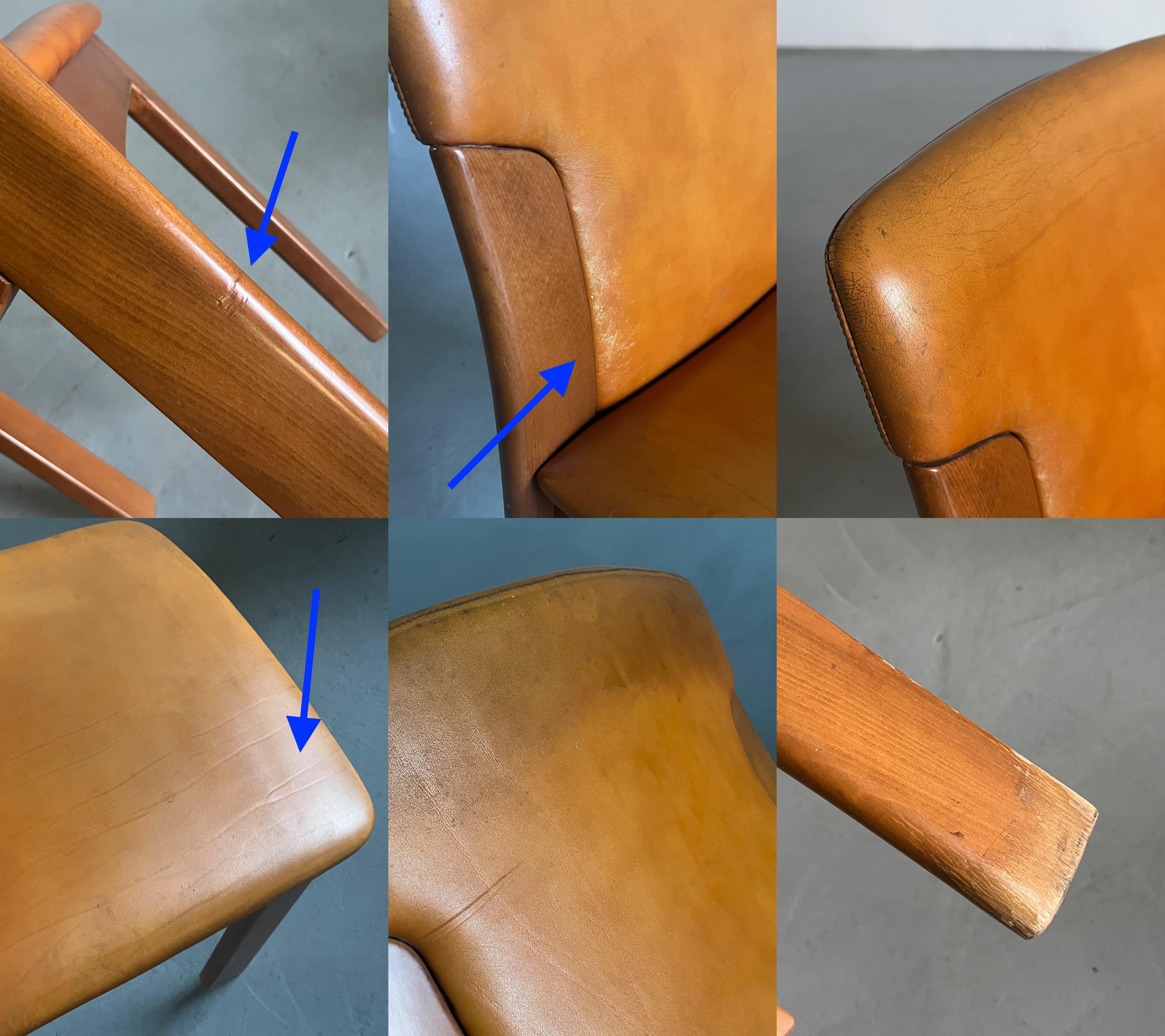 Set of 4 Vintage Mid-Century Dining Chairs, Cognac Leather and Wood, 70s Italy 5