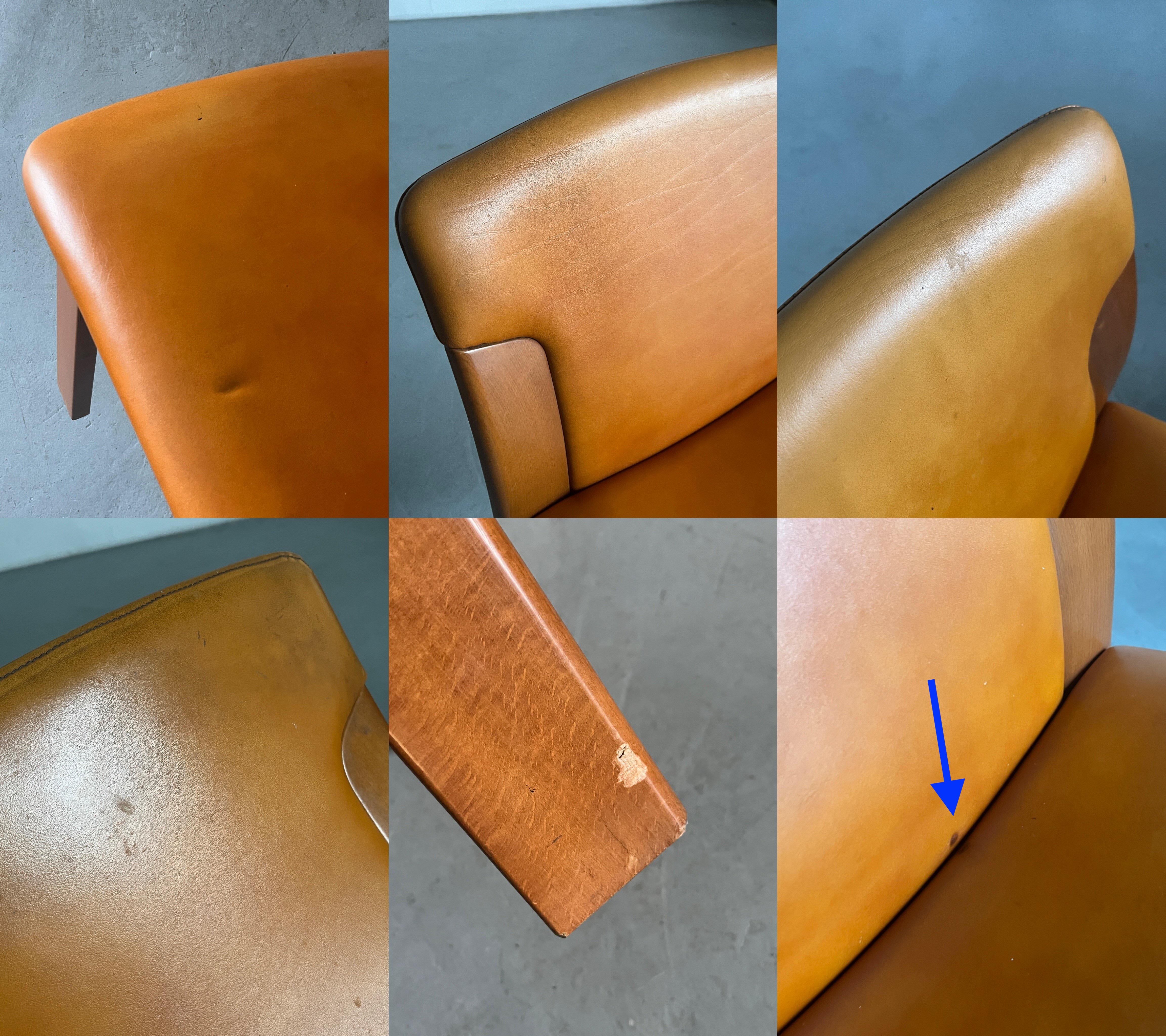 Set of 4 Vintage Mid-Century Dining Chairs, Cognac Leather and Wood, 70s Italy 6