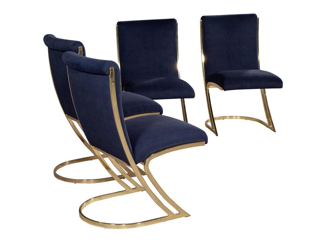Fabric Set of 4 Vintage Mid-Century Modern Brass Dining Chairs