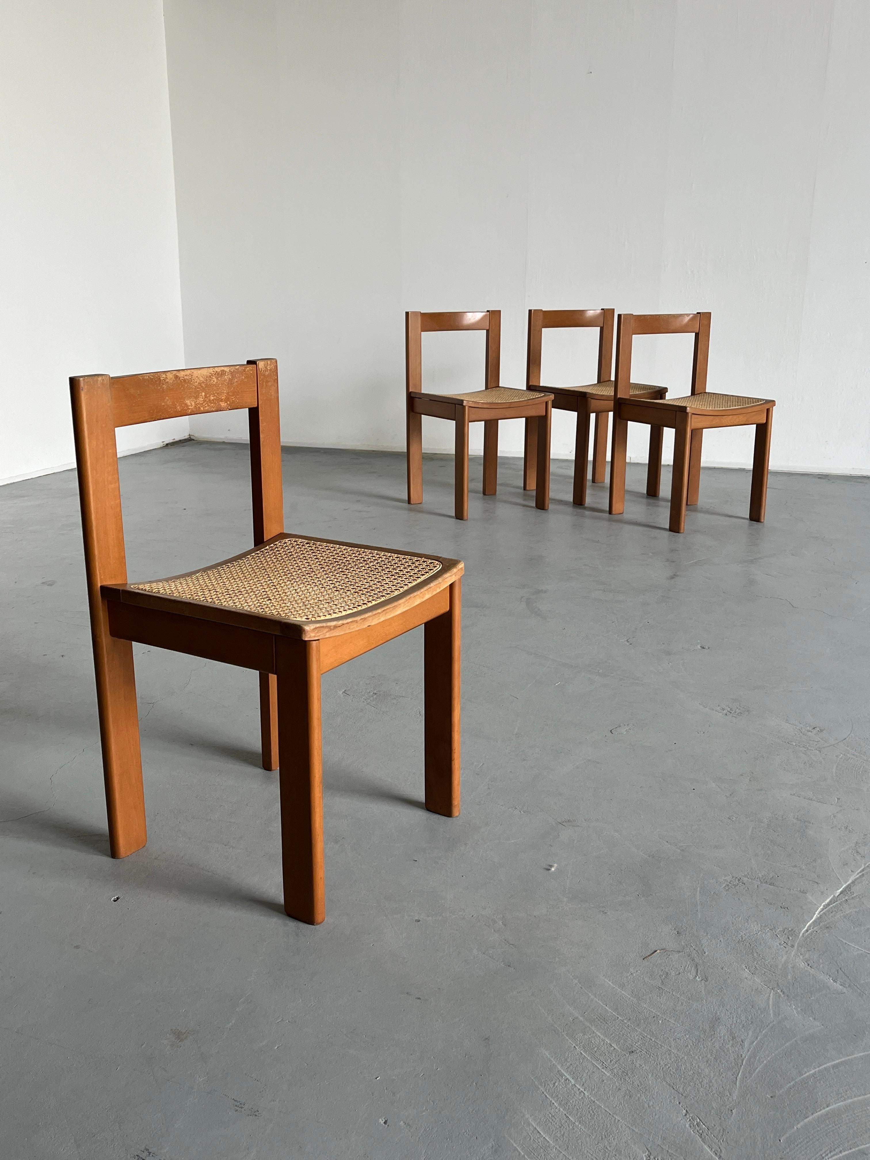 Set of 4 Vintage Mid-Century Modern Constructivist Wooden Dining Chairs, 1960s In Good Condition For Sale In Zagreb, HR