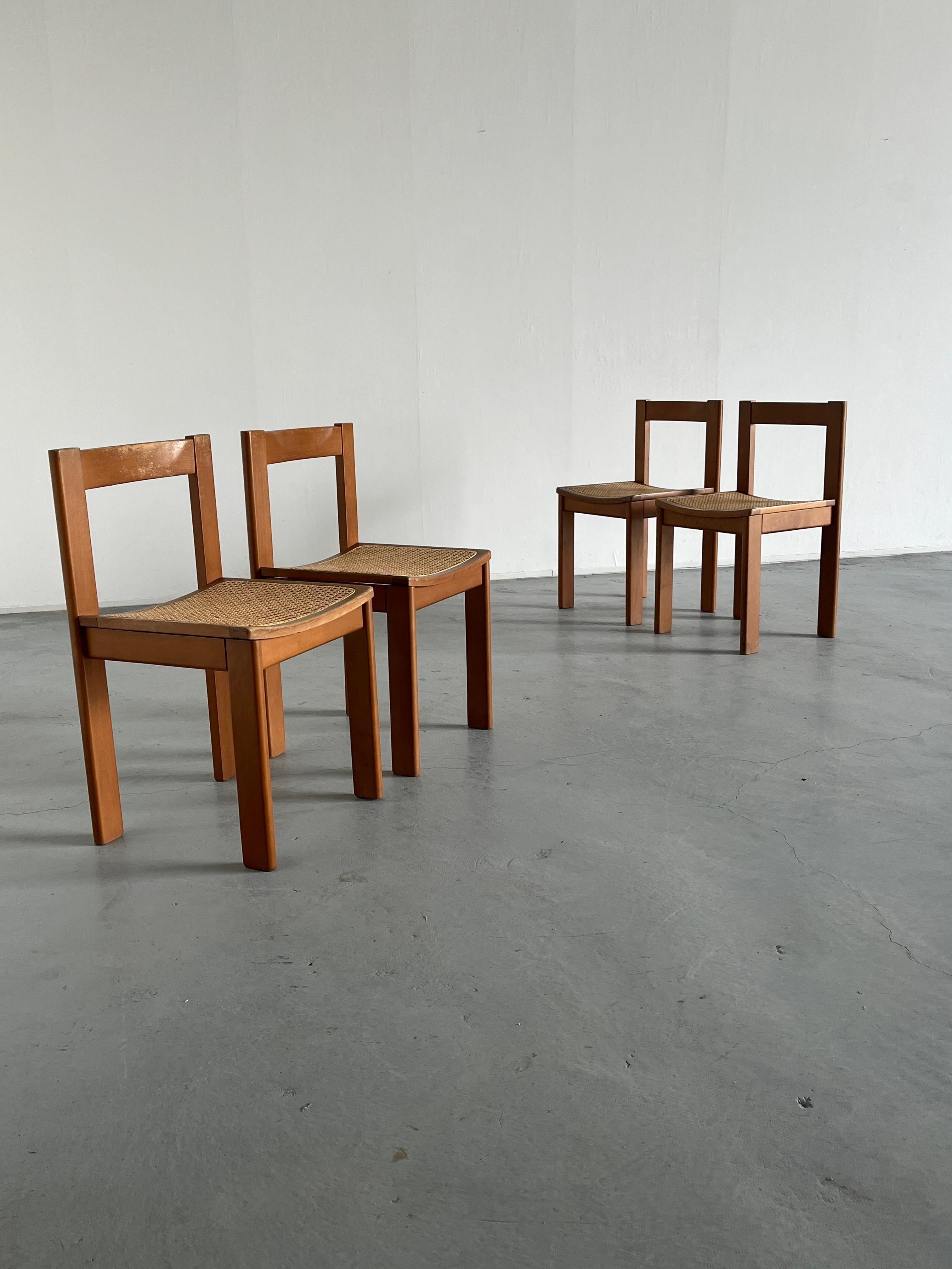 Mid-20th Century Set of 4 Vintage Mid-Century Modern Constructivist Wooden Dining Chairs, 1960s For Sale
