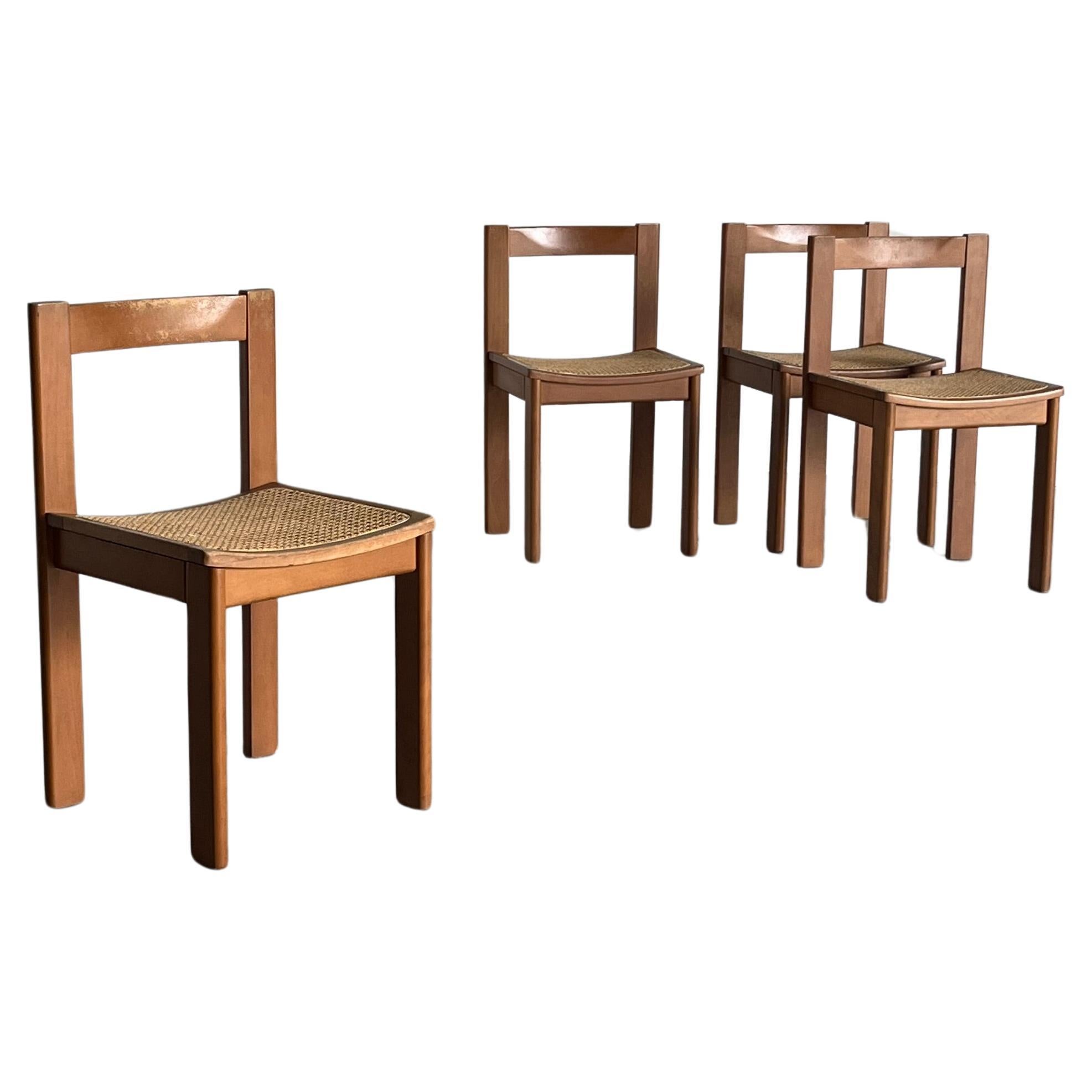 Set of 4 Vintage Mid-Century Modern Constructivist Wooden Dining Chairs, 1960s For Sale