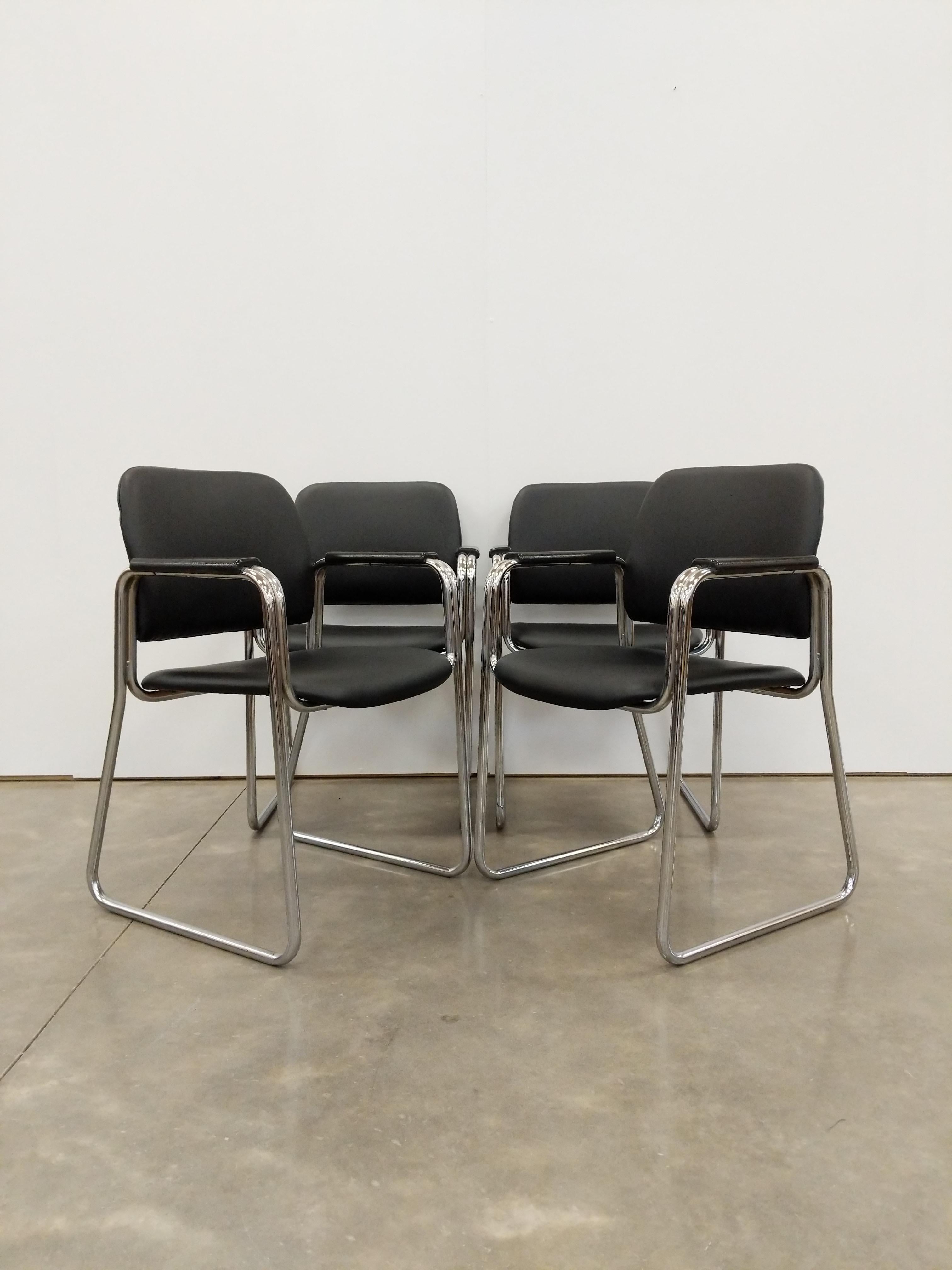 Set of 4 authentic vintage mid century modern Czech chairs.

We can break this set up into pairs if you only want 2 chairs, just contact us.

This set is in great vintage condition with brand new upholstery and very few signs of age-related wear