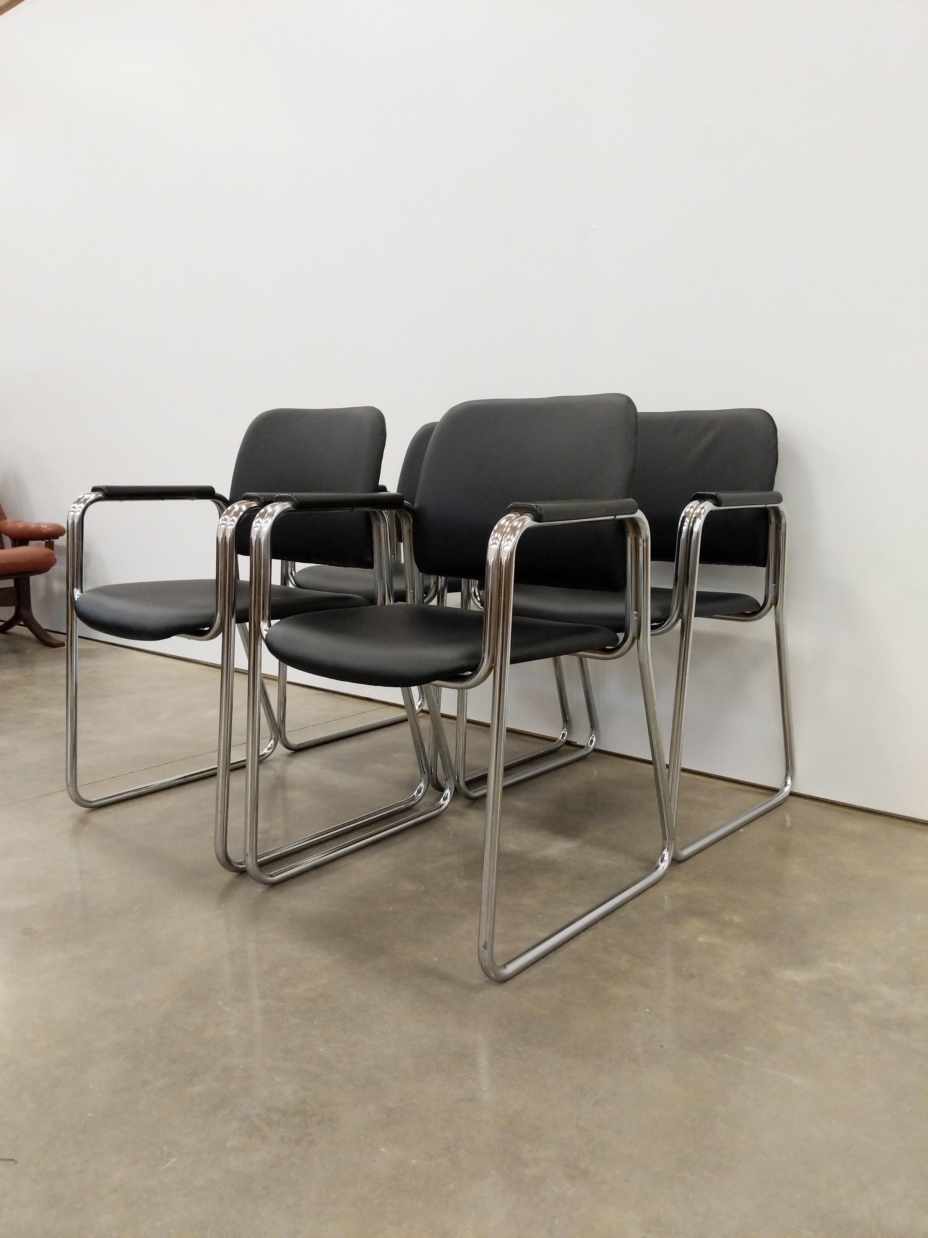 Metal Set of 4 Vintage Mid Century Modern Czech Armchairs For Sale