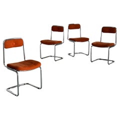 Set of 4 Vintage Mid-Century Modern Italian Dining Chairs, 1970s Italy