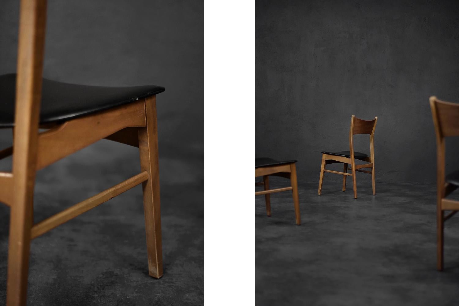 Scandinave moderne Ensemble de 4 chaises de salle à manger scandinaves modernes du milieu du siècle dernier en hêtre et teck  en vente