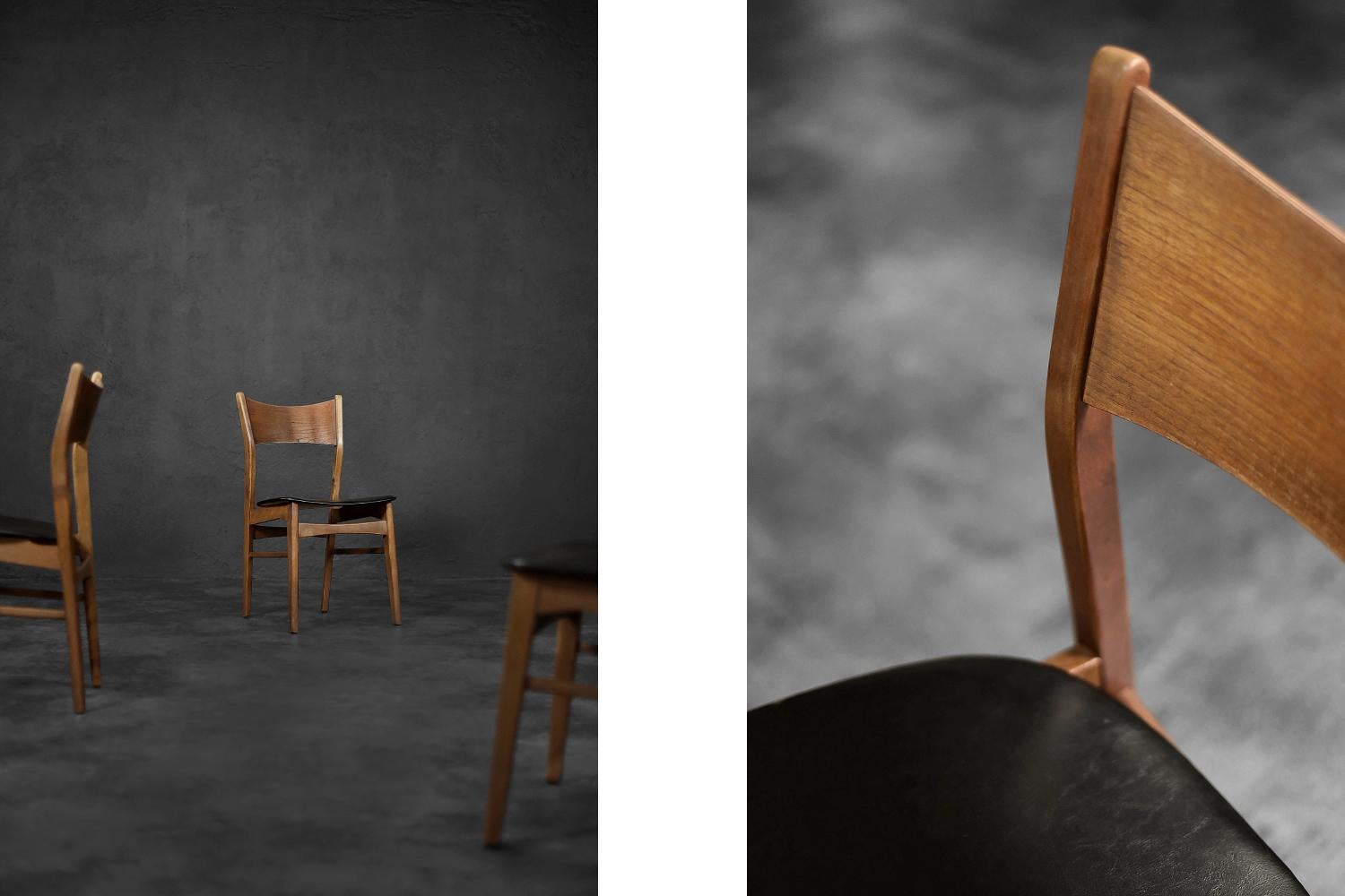 Set of 4 Vintage Mid-Century Modern Scandinavian Dining Chairs in Beech &Teak  In Good Condition For Sale In Warszawa, Mazowieckie