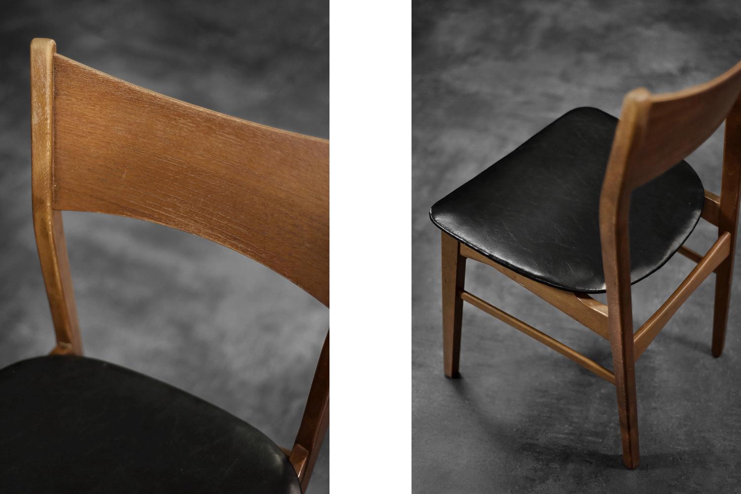 Satz von 4 skandinavischen Vintage-Esszimmerstühlen aus Buche und Teakholz, Mid-Century Modern, Vintage  (Mitte des 20. Jahrhunderts) im Angebot