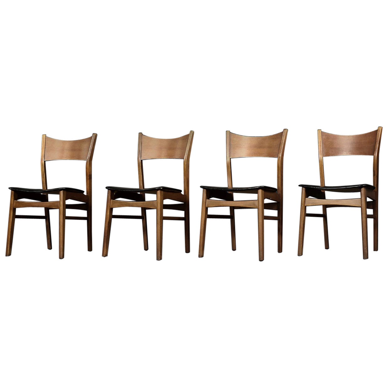 Satz von 4 skandinavischen Vintage-Esszimmerstühlen aus Buche und Teakholz, Mid-Century Modern, Vintage