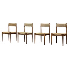 Set of 4 Vintage Mid-Century Modern Scandinavian Dining Chairs in Oak&Paper Cord