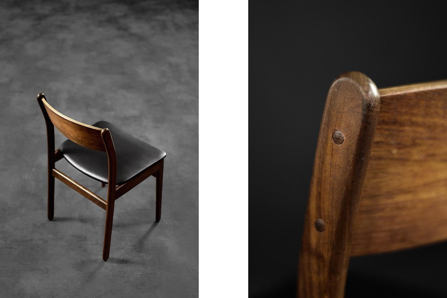 Set of 4 Vintage Mid-Century Modern Scandinavian Teak & Vinyl Dining Chairs For Sale 6