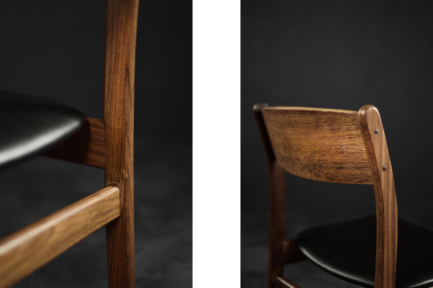 Set of 4 Vintage Mid-Century Modern Scandinavian Teak & Vinyl Dining Chairs For Sale 8