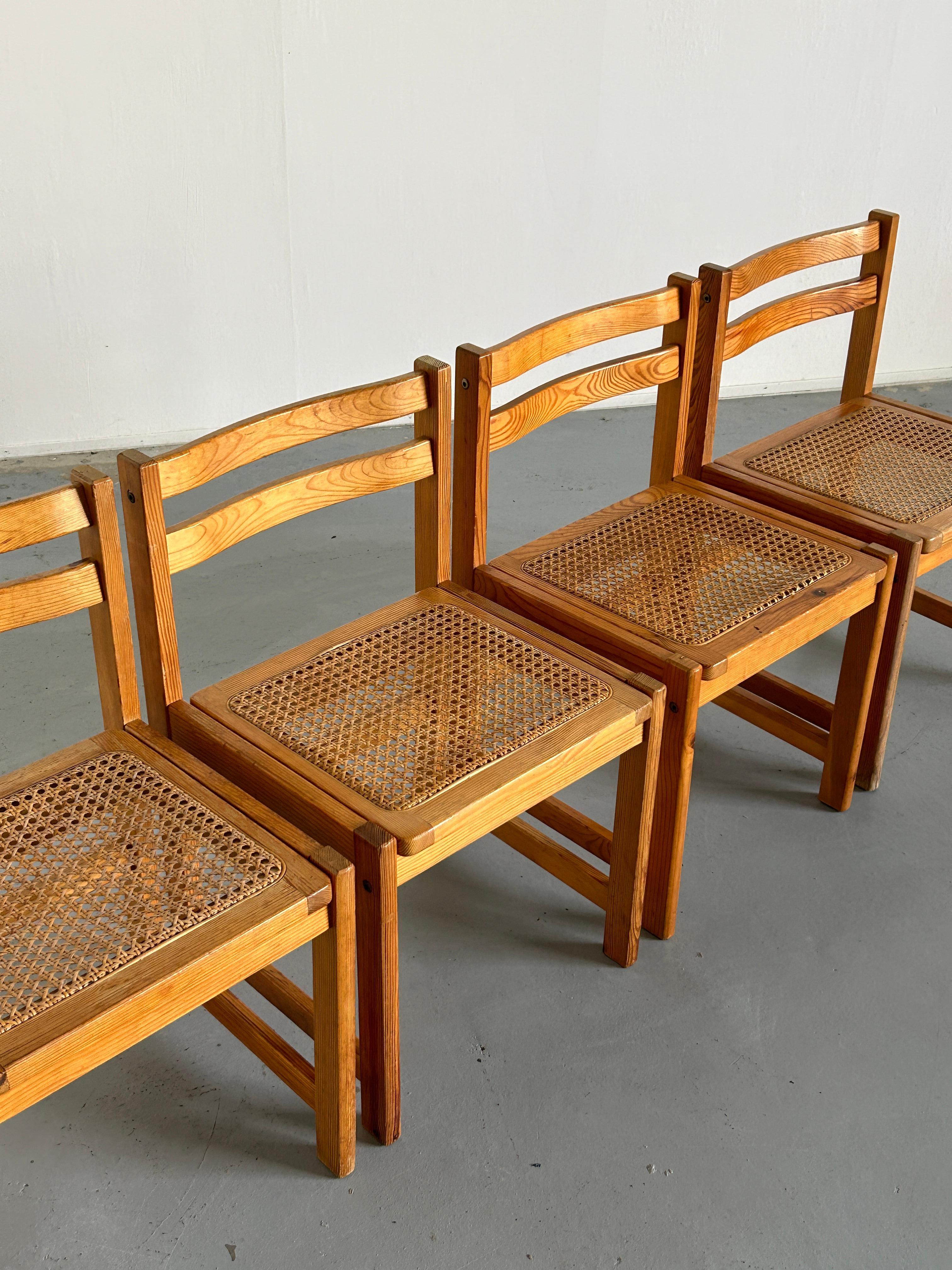 Set of 4 Vintage Mid-Century Modern Wooden Dining Chairs in Beech and Cane, 60s 6