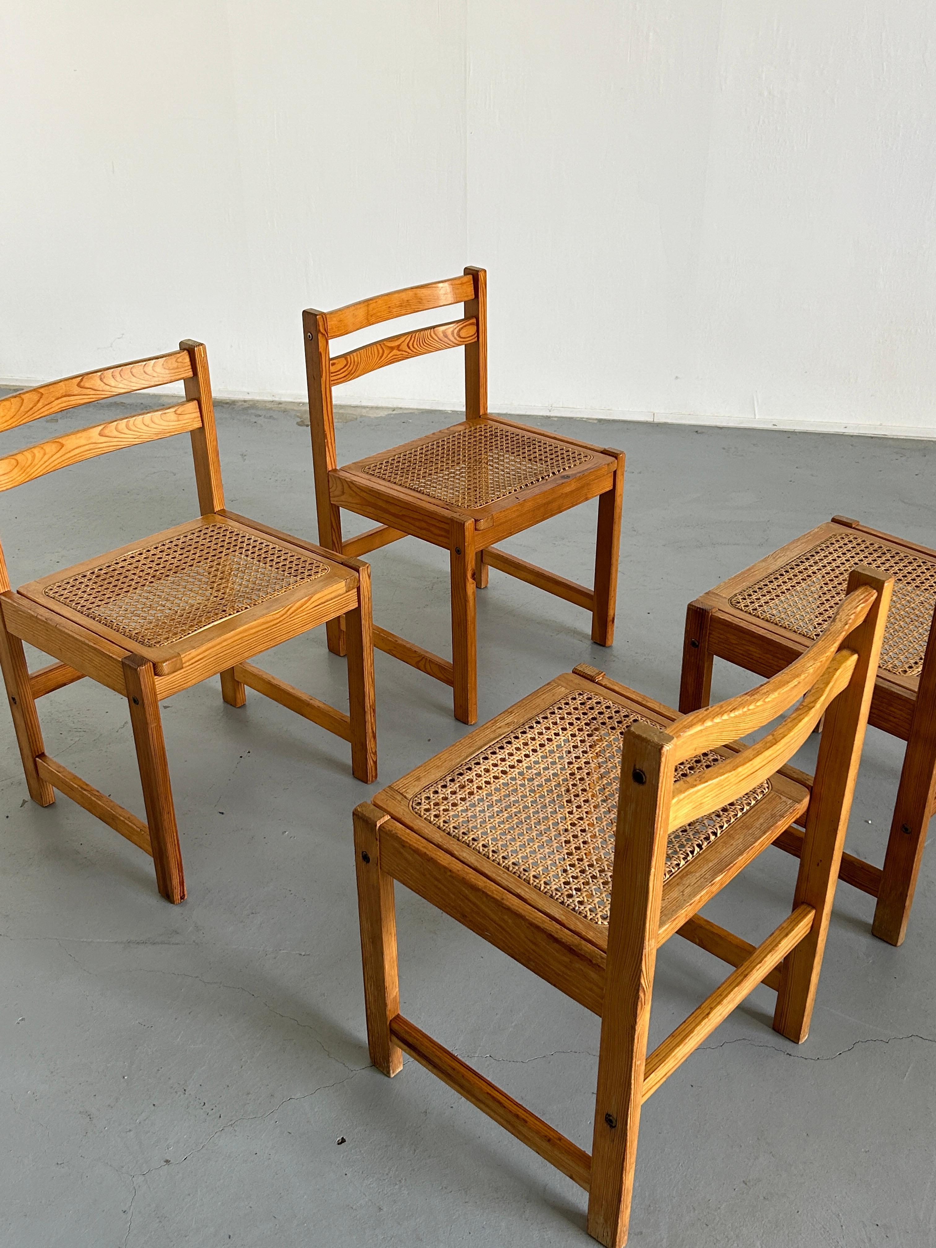 Set of 4 Vintage Mid-Century Modern Wooden Dining Chairs in Beech and Cane, 60s 7