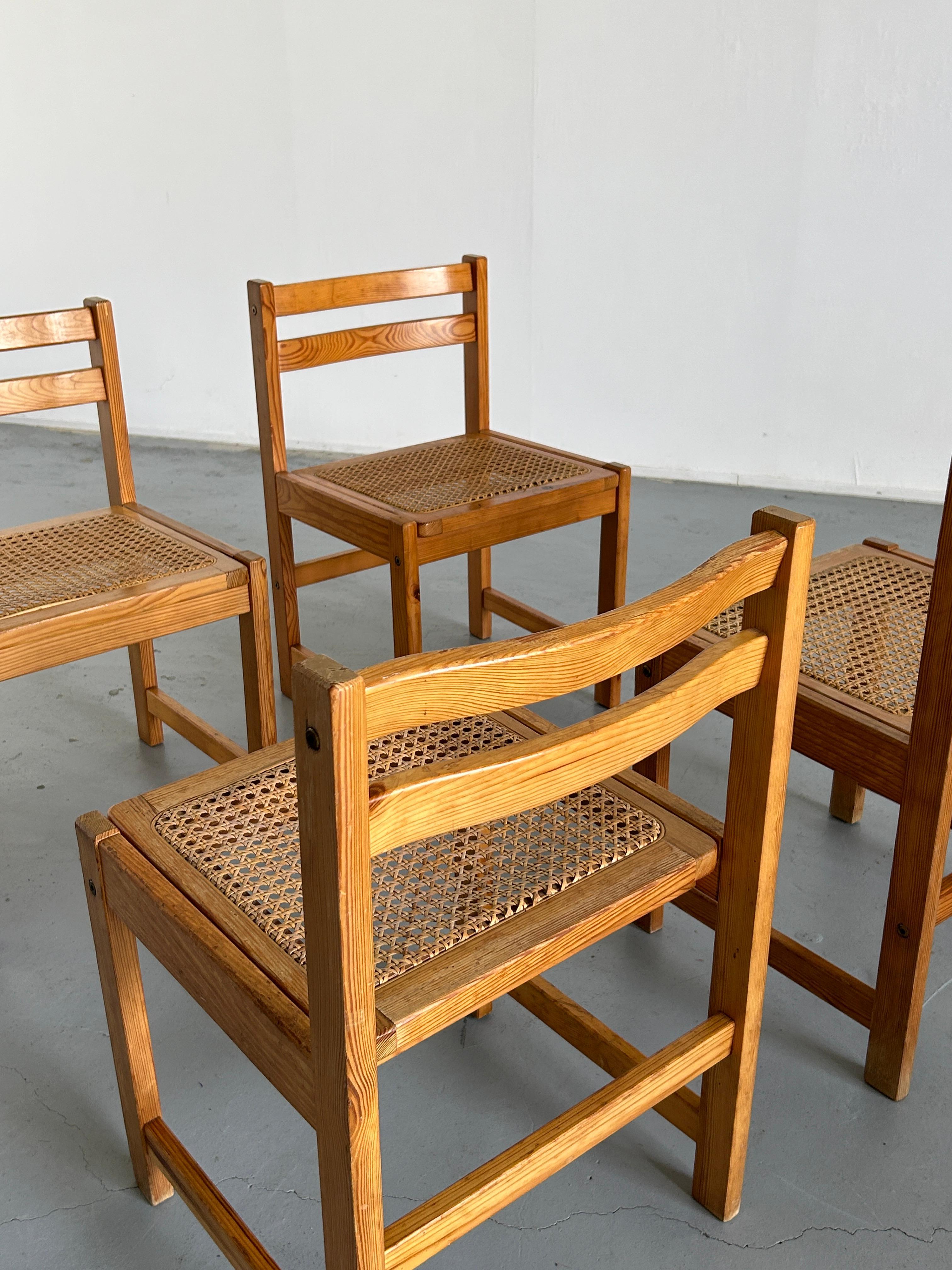 Set of 4 Vintage Mid-Century Modern Wooden Dining Chairs in Beech and Cane, 60s 8