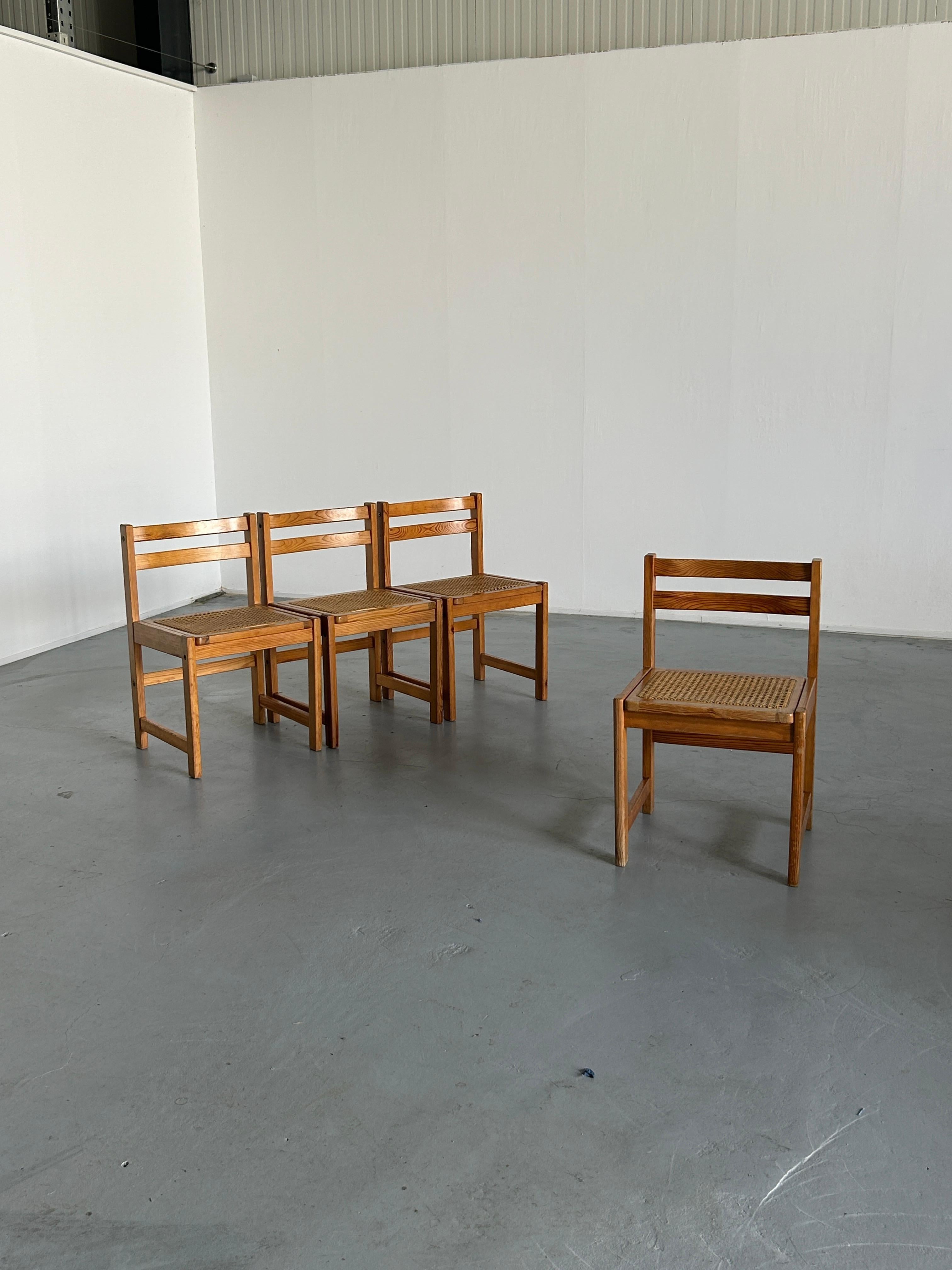 Set of 4 Vintage Mid-Century Modern Wooden Dining Chairs in Beech and Cane, 60s 1