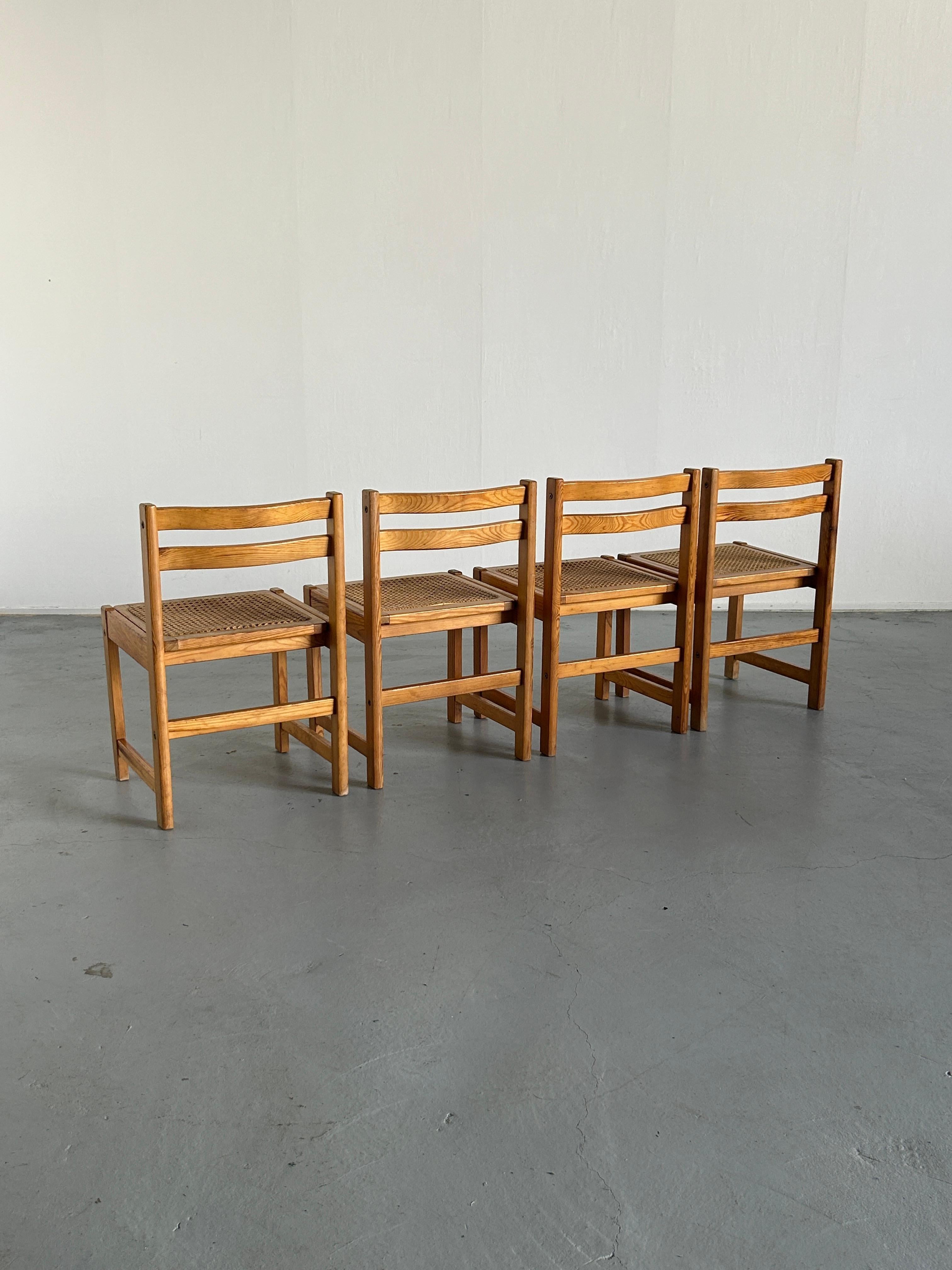 Set of 4 Vintage Mid-Century Modern Wooden Dining Chairs in Beech and Cane, 60s 3