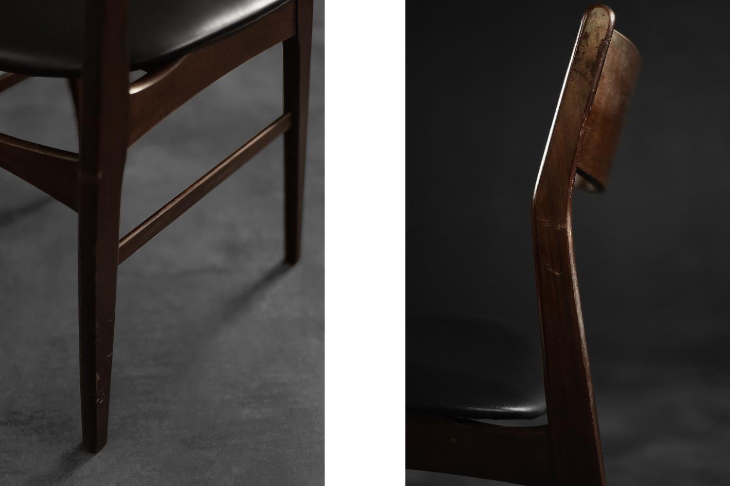 Ensemble de 4 chaises de salle à manger vintage de style scandinave moderne du milieu du siècle en hêtre et bois de rose en vente 5